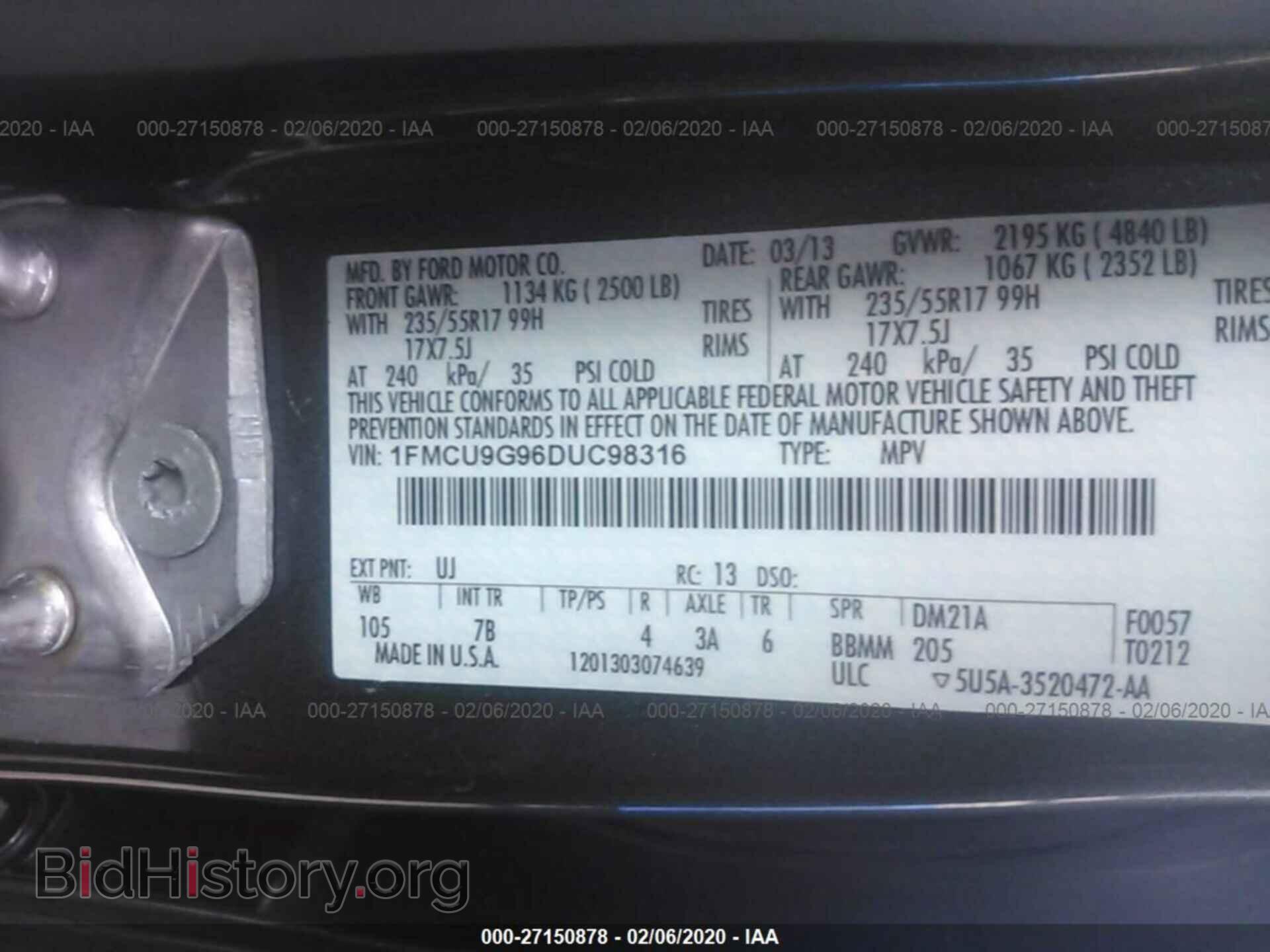 2013 FORD ESCAPE - VIN: 1FMCU9G96DUC98316 - Фото 9