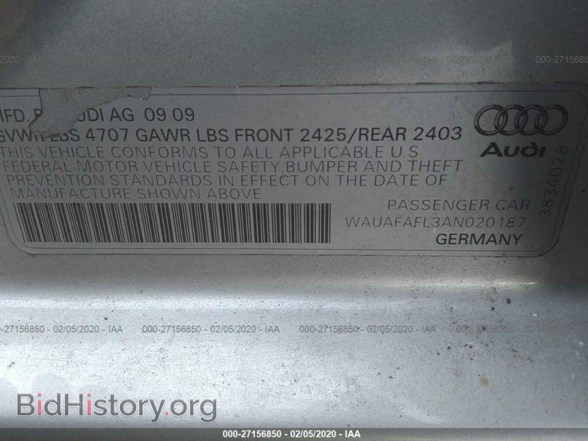 2010 AUDI A4 - VIN: WAUAFAFL3AN020187 - Фото 9