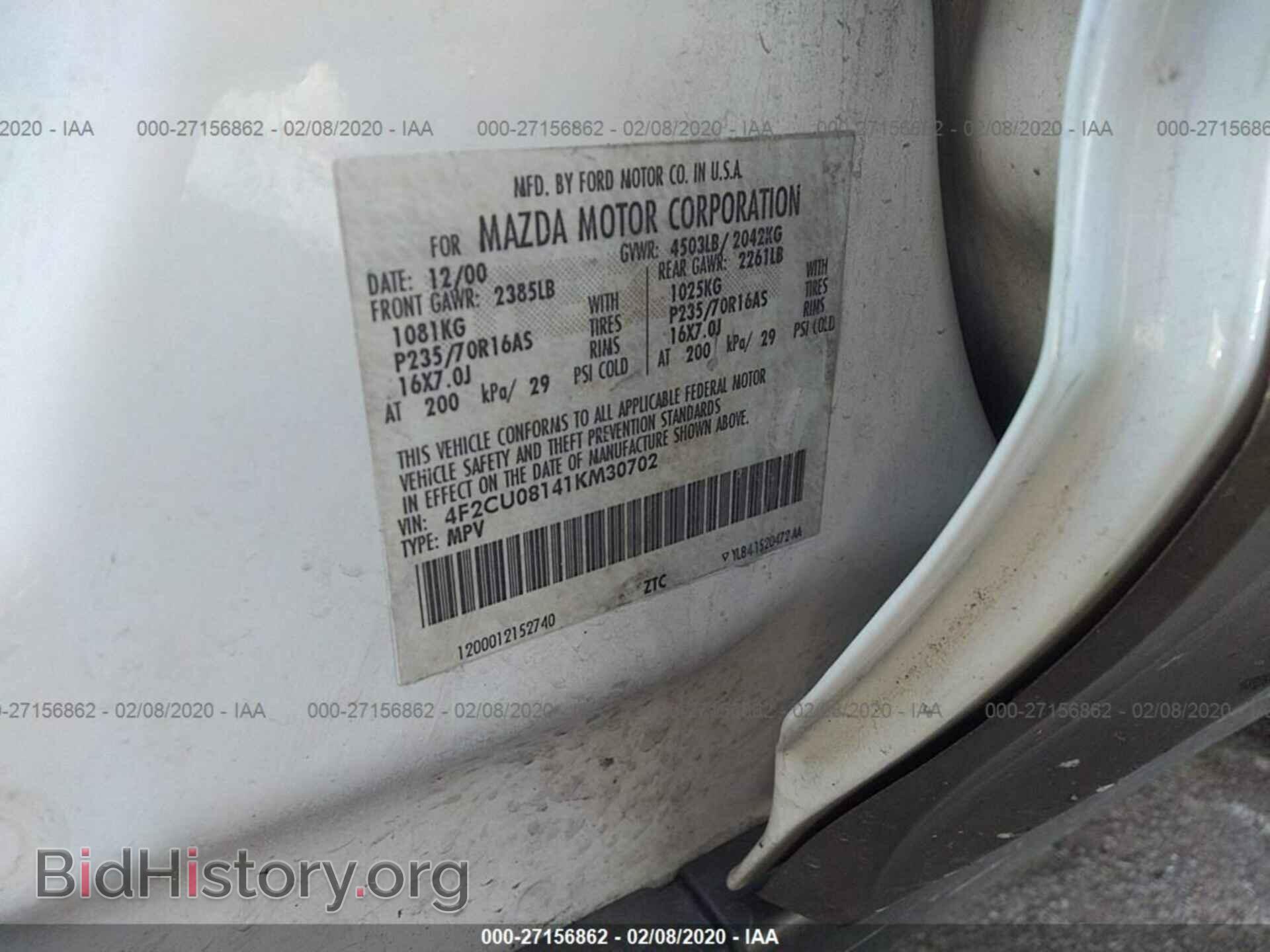 2001 MAZDA TRIBUTE - VIN: 4F2CU08141KM30702 - Фото 9