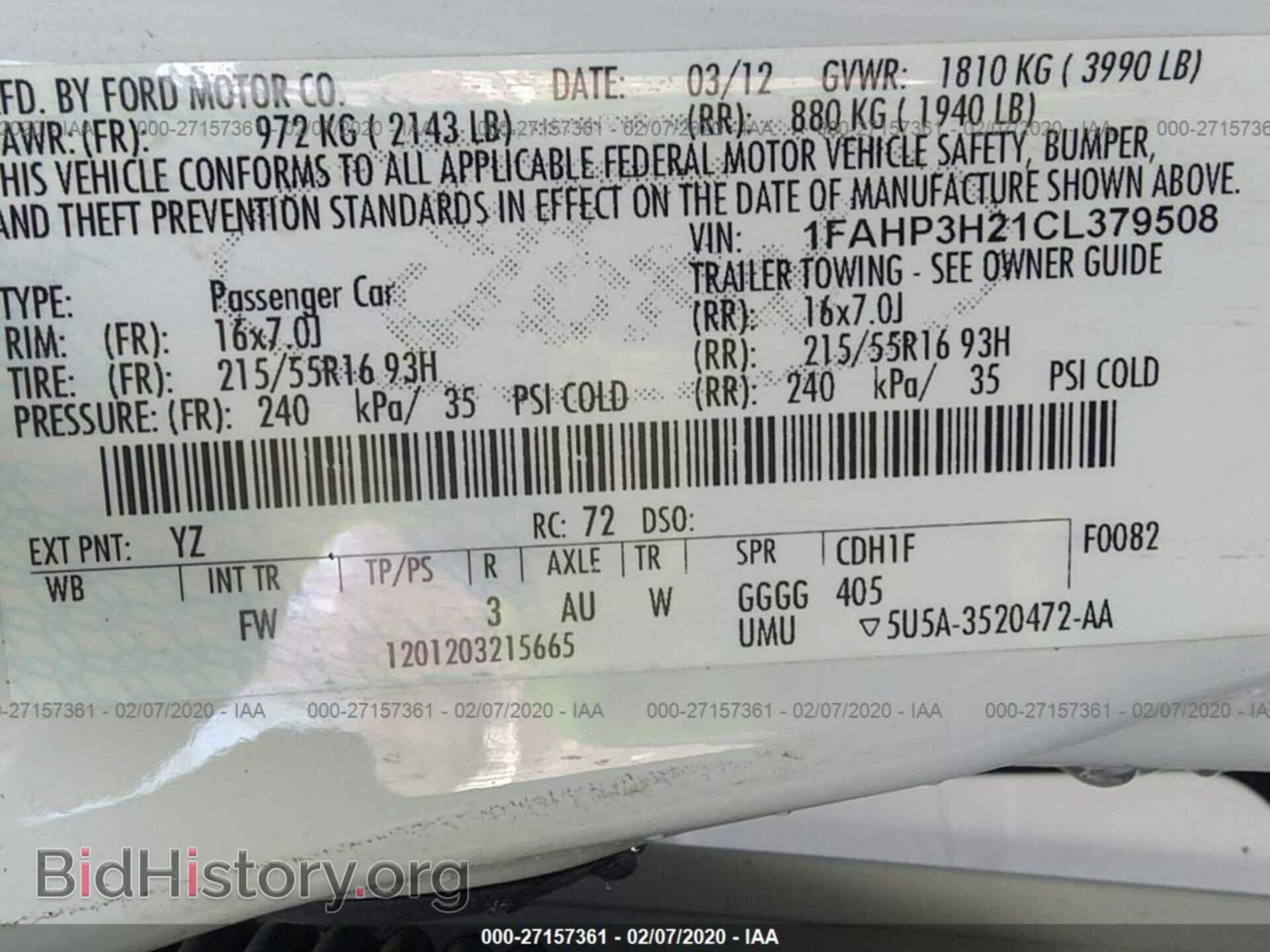 2012 FORD FOCUS - VIN: 1FAHP3H21CL379508 - Фото 9