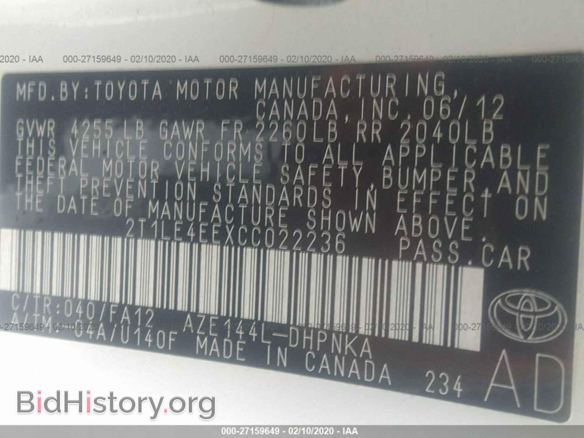 2012 TOYOTA COROLLA MATRIX - VIN: 2T1LE4EEXCC022236 - Фото 9