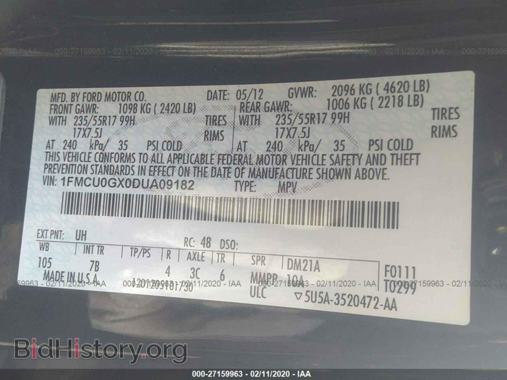 2013 FORD ESCAPE - VIN: 1FMCU0GX0DUA09182 - Фото 9
