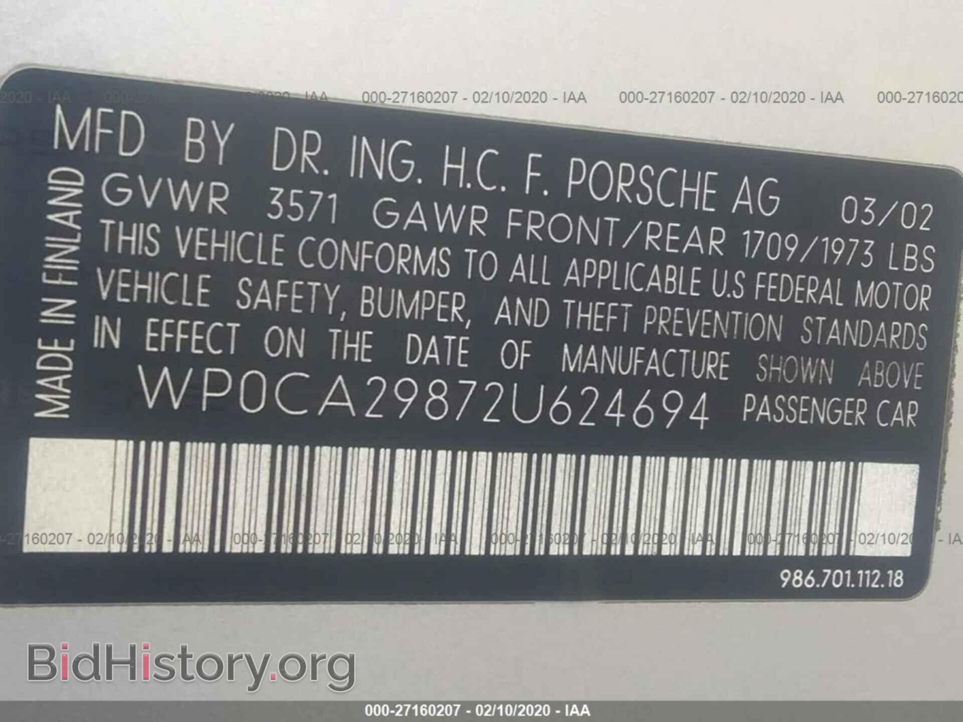 2002 PORSCHE BOXSTER - VIN: WP0CA29872U624694 - Фото 9