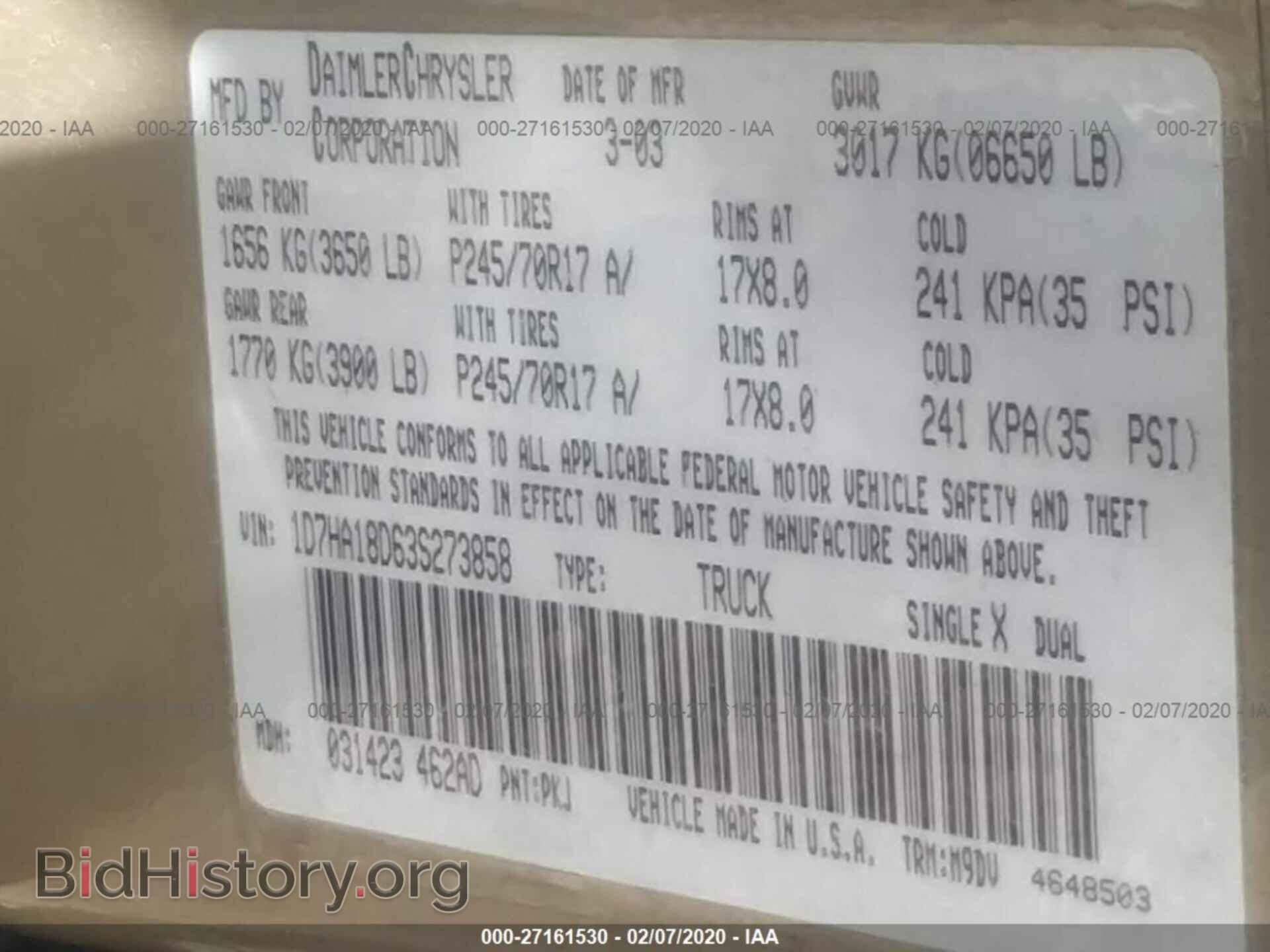 2003 DODGE RAM 1500 - VIN: 1D7HA18D63S273858 - Фото 9