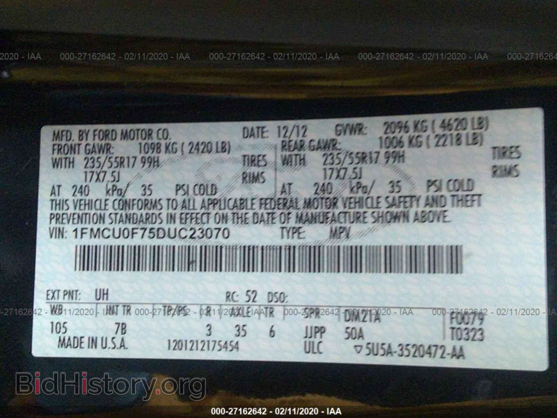 2013 FORD ESCAPE - VIN: 1FMCU0F75DUC23070 - Фото 9