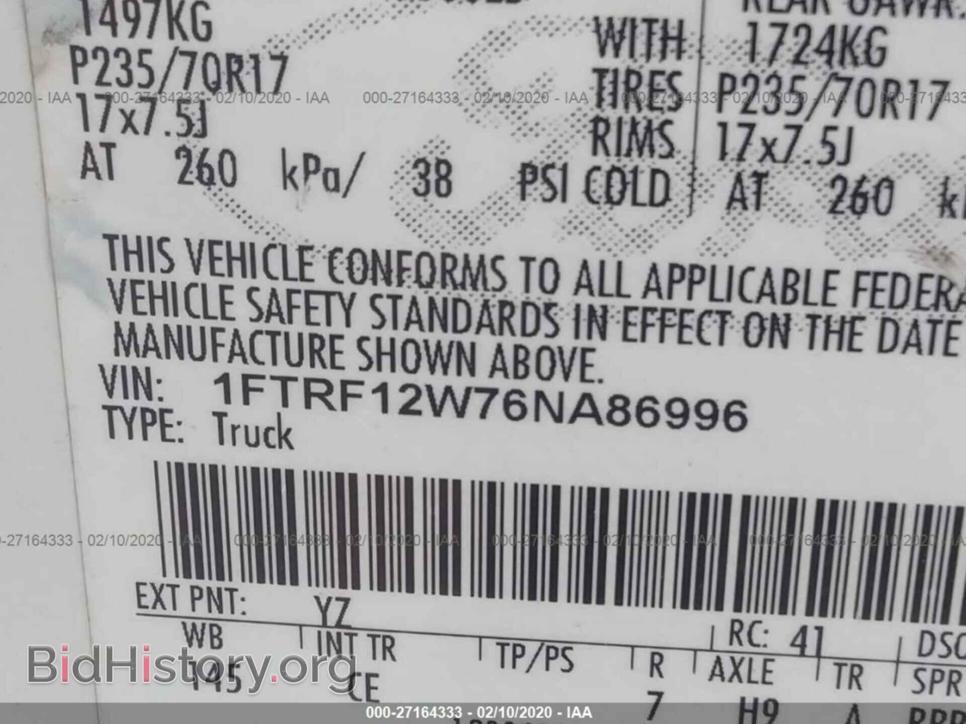 2006 FORD F150 - VIN: 1FTRF12W76NA86996 - Фото 9