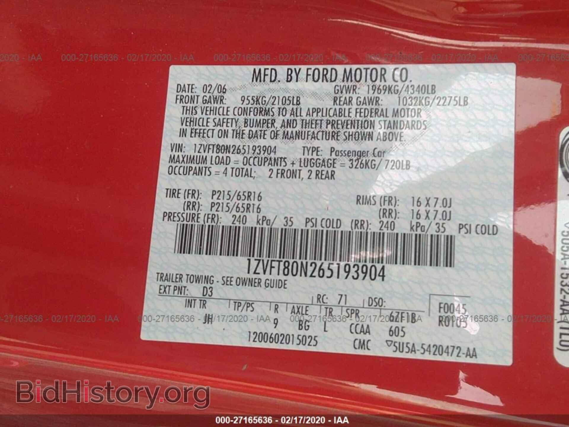 2006 FORD MUSTANG - VIN: 1ZVFT80N265193904 - Фото 9