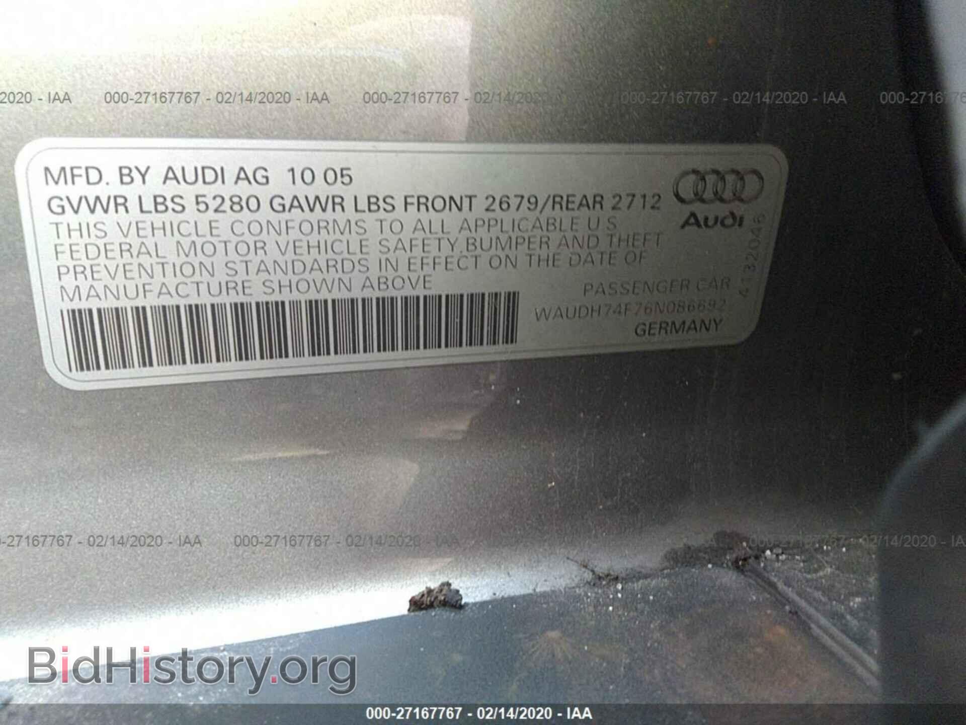 2006 AUDI A6 - VIN: WAUDH74F76N086692 - Фото 9