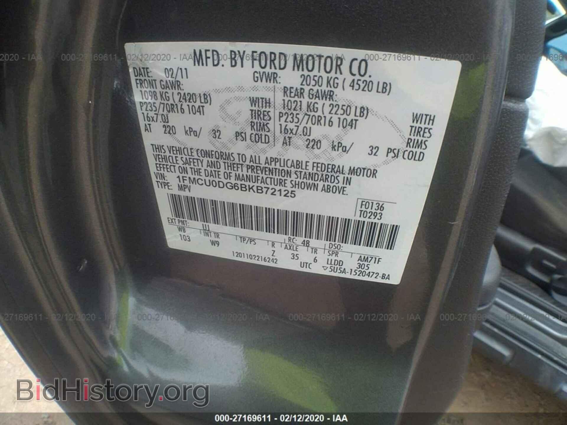 2011 FORD ESCAPE - VIN: 1FMCU0DG6BKB72125 - Фото 9