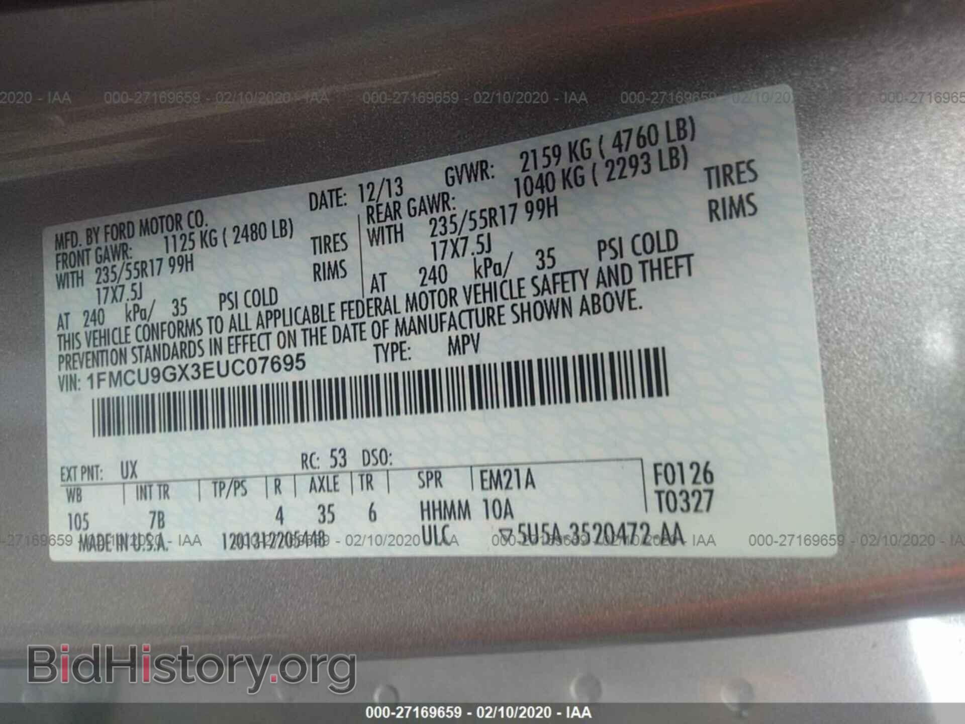 2014 FORD ESCAPE - VIN: 1FMCU9GX3EUC07695 - Photo 9