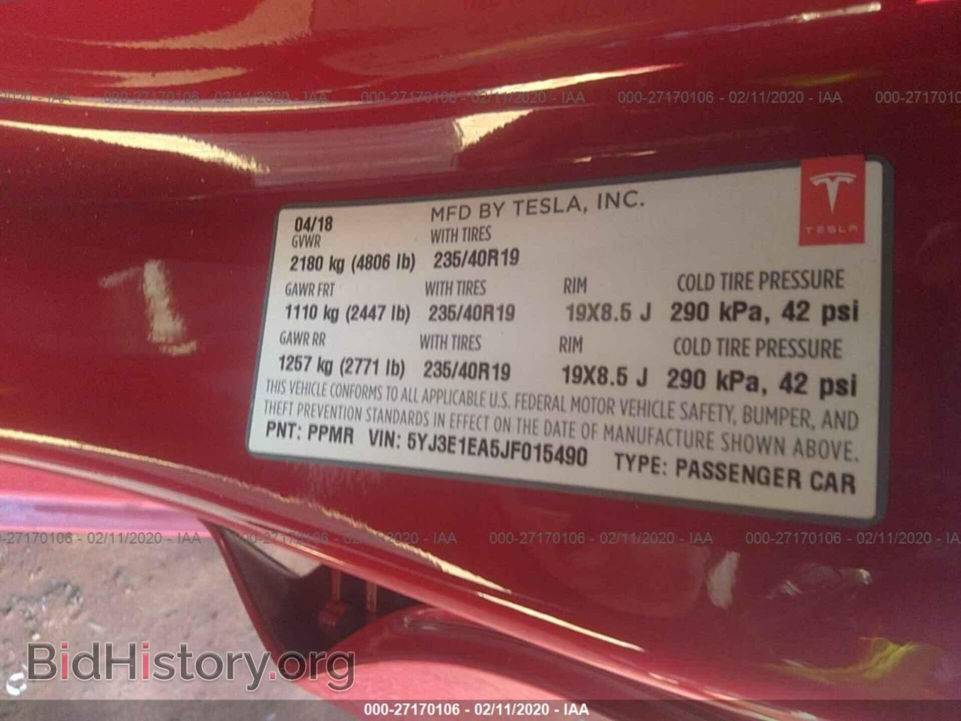 2018 TESLA MODEL 3 - VIN: 5YJ3E1EA5JF015490 - Photo 9