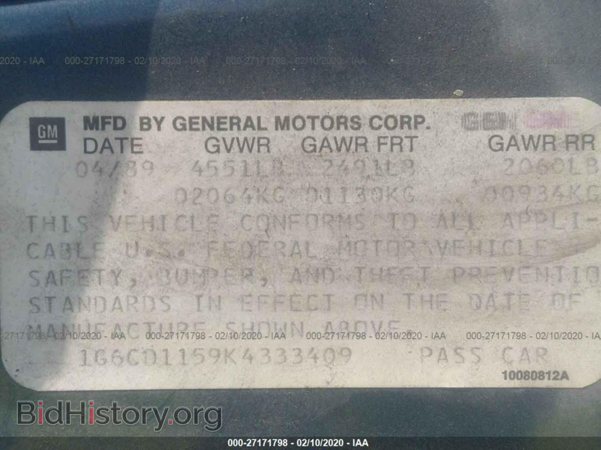 1989 CADILLAC DEVILLE - VIN: 1G6CD1159K4333409 - Photo 9