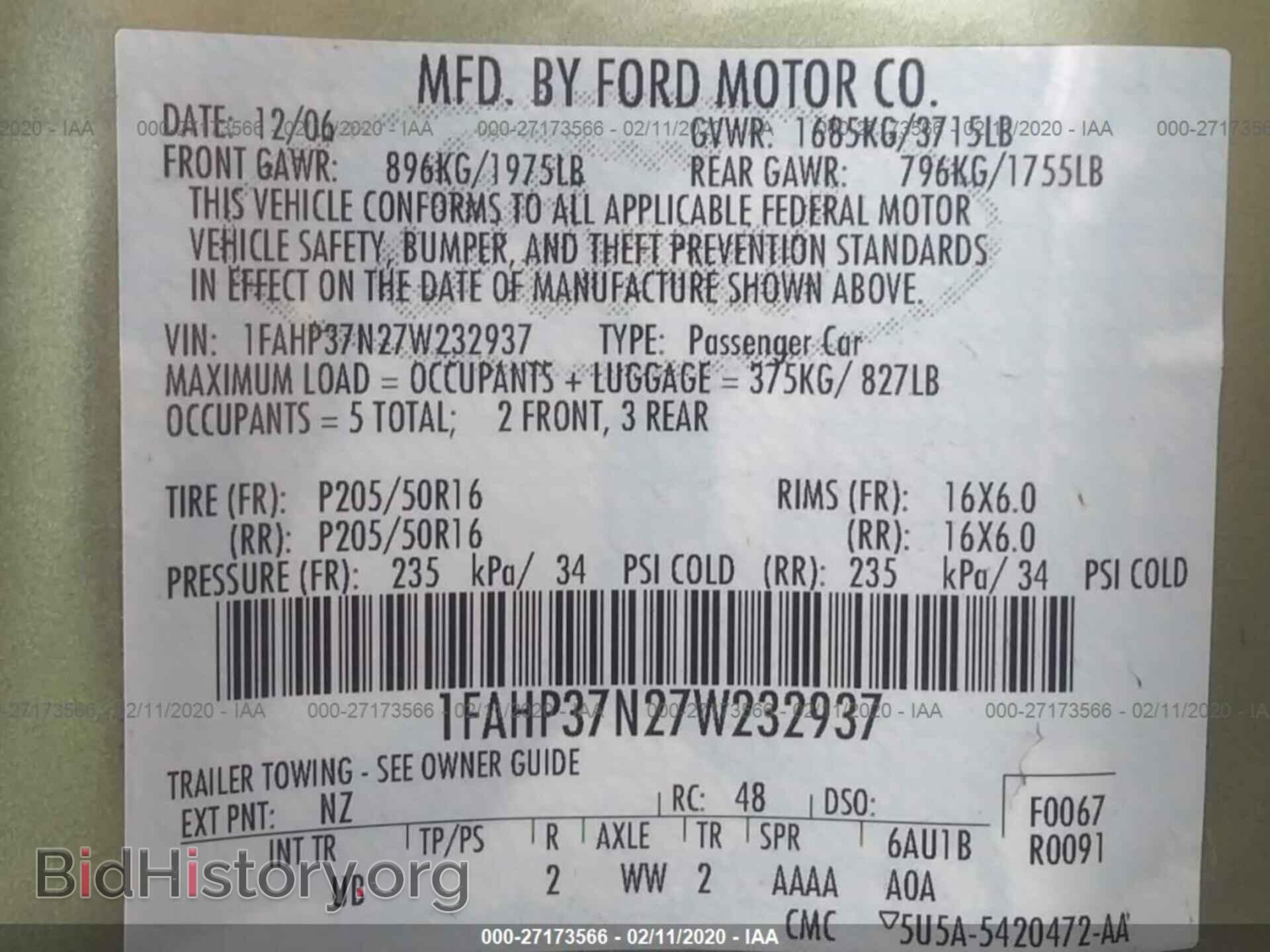 2007 FORD FOCUS - VIN: 1FAHP37N27W232937 - Фото 9