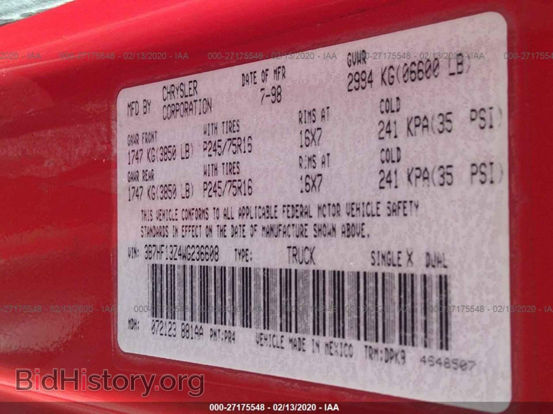 1998 DODGE RAM 1500 - VIN: 3B7HF13Z4WG236608 - Фото 9