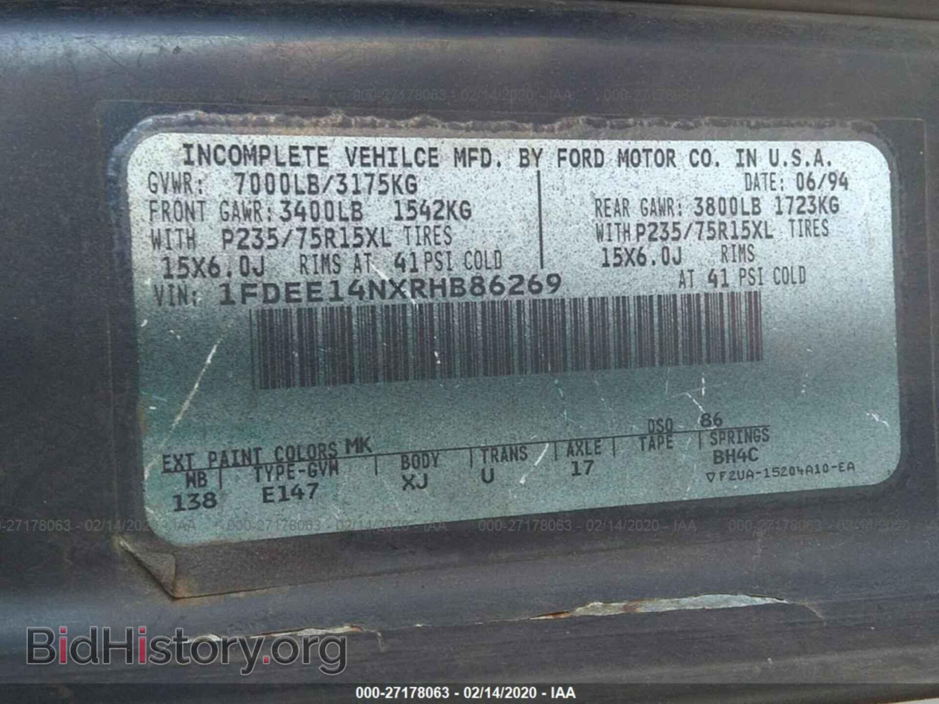 1994 FORD ECONOLINE - VIN: 1FDEE14NXRHB86269 - Photo 9