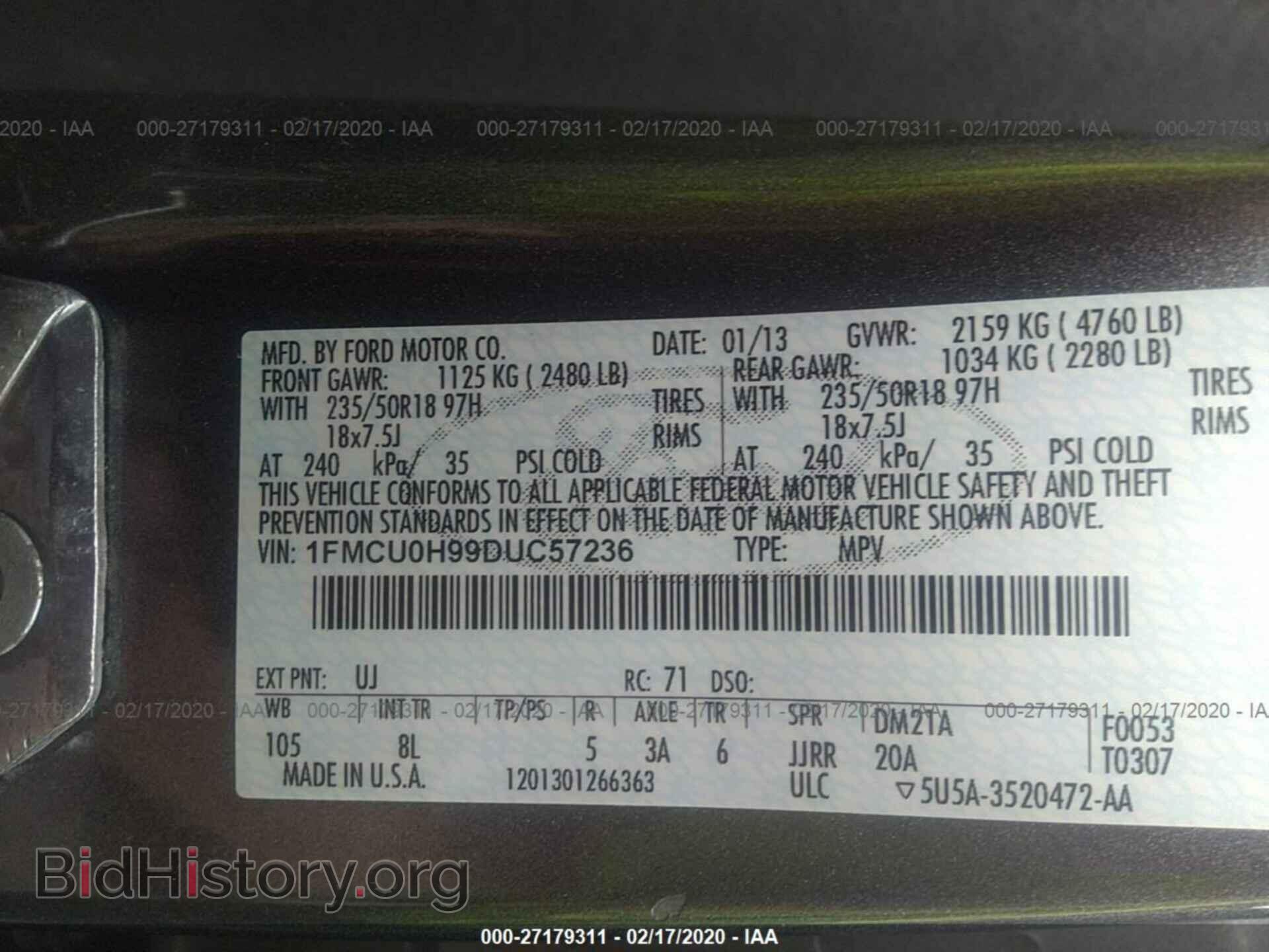 2013 FORD ESCAPE - VIN: 1FMCU0H99DUC57236 - Фото 9