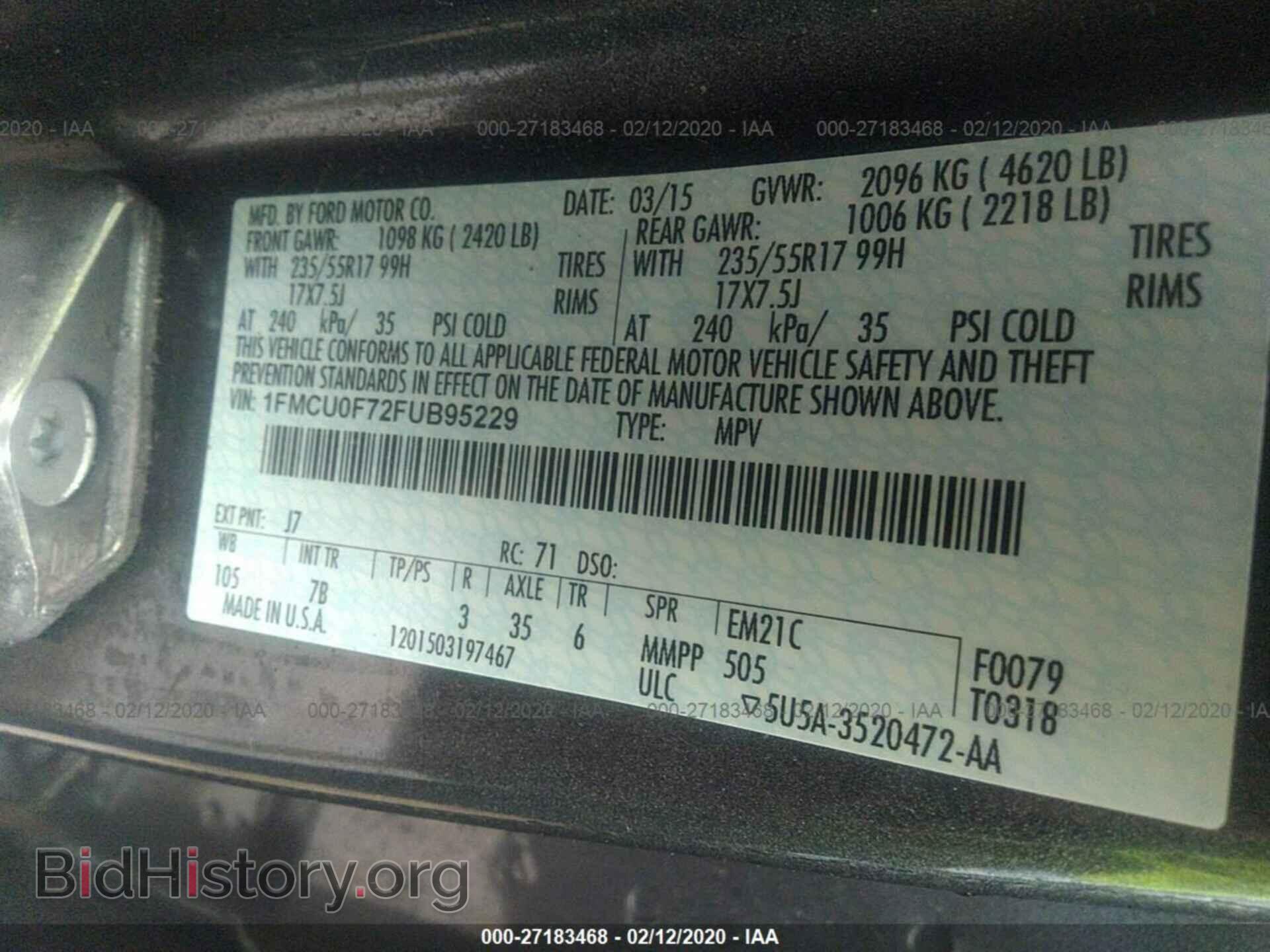 2015 FORD ESCAPE - VIN: 1FMCU0F72FUB95229 - Фото 9
