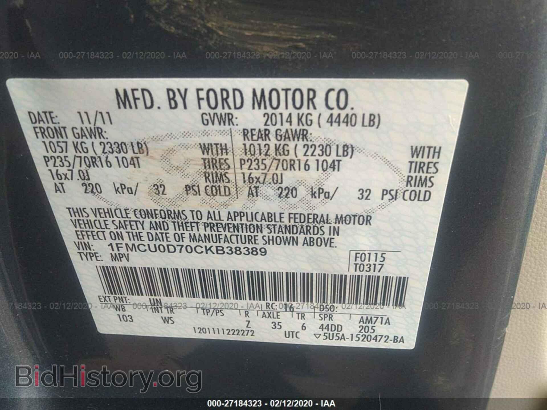 2012 FORD ESCAPE - VIN: 1FMCU0D70CKB38389 - Photo 9