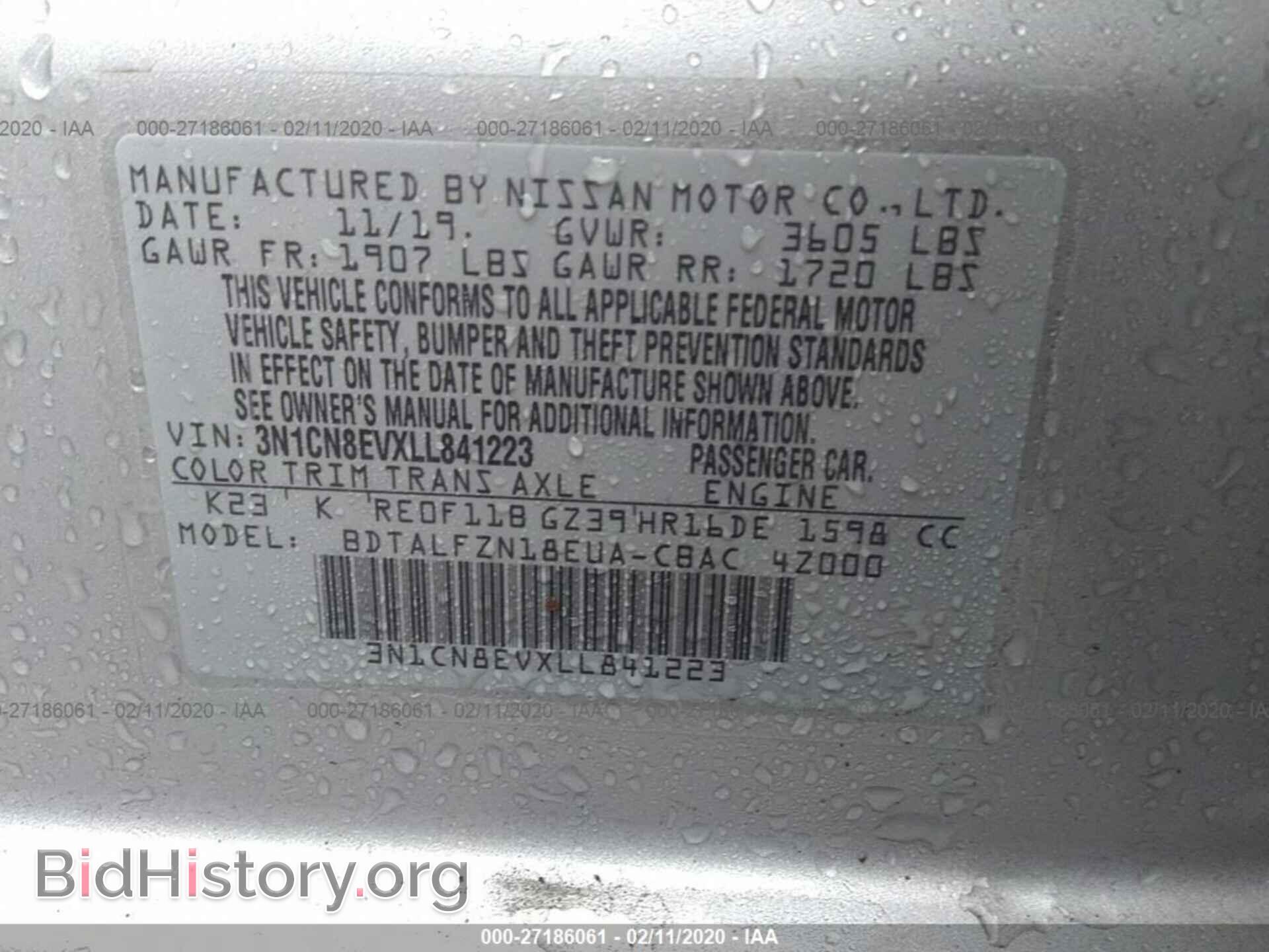 2020 NISSAN VERSA - VIN: 3N1CN8EVXLL841223 - Фото 9