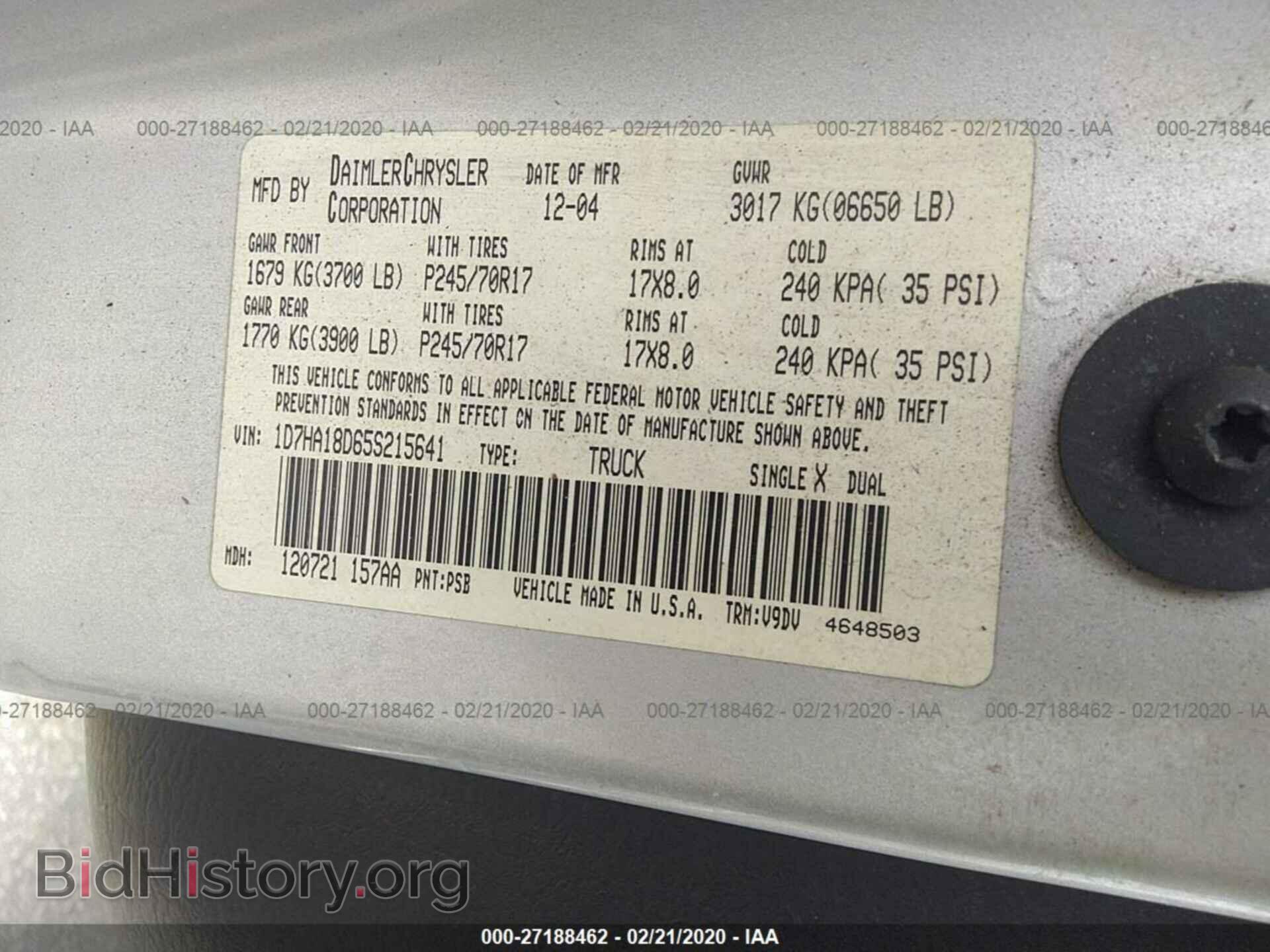 2005 DODGE RAM 1500 - VIN: 1D7HA18D65S215641 - Фото 9