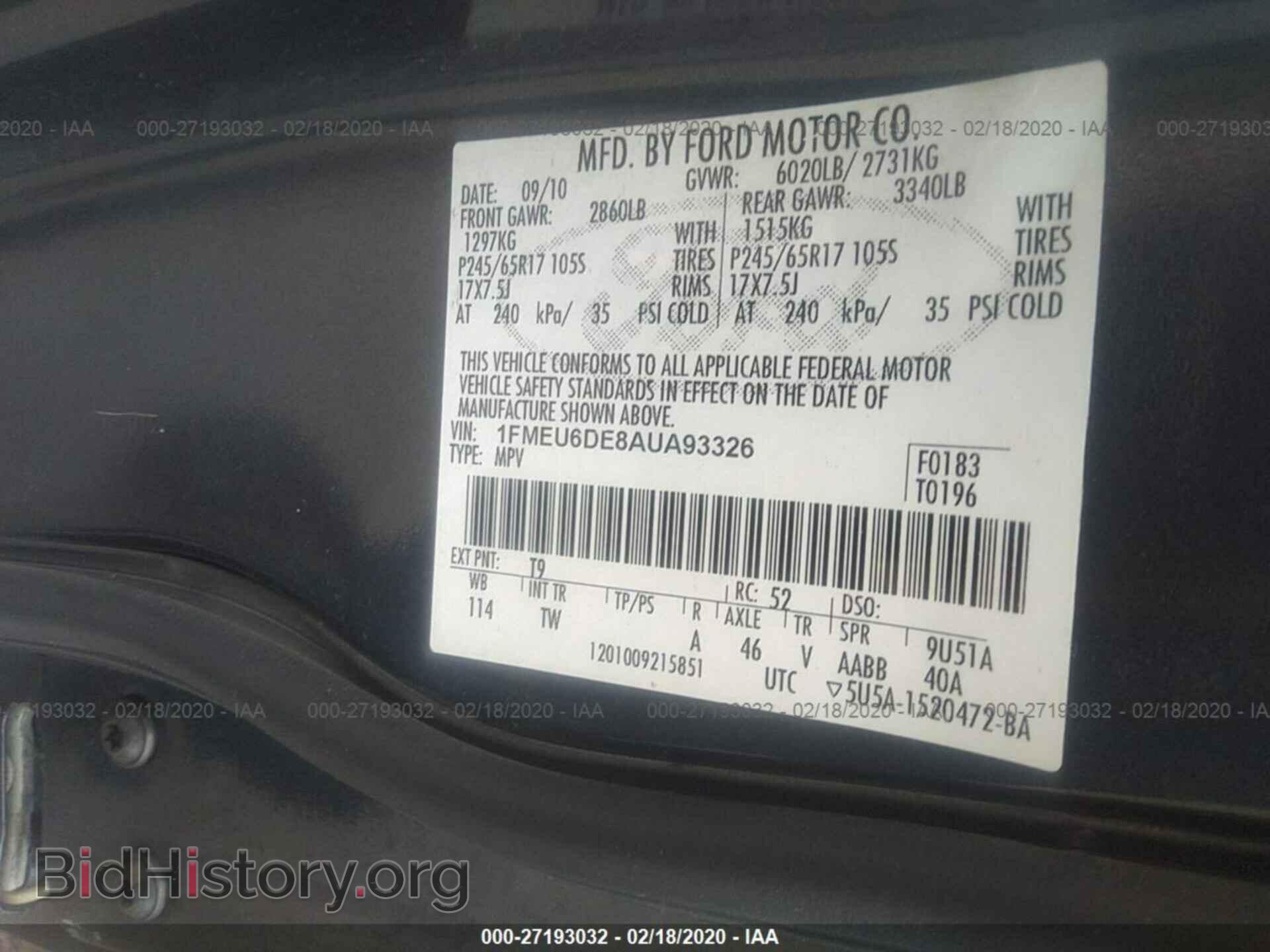 2010 FORD EXPLORER - VIN: 1FMEU6DE8AUA93326 - Фото 9