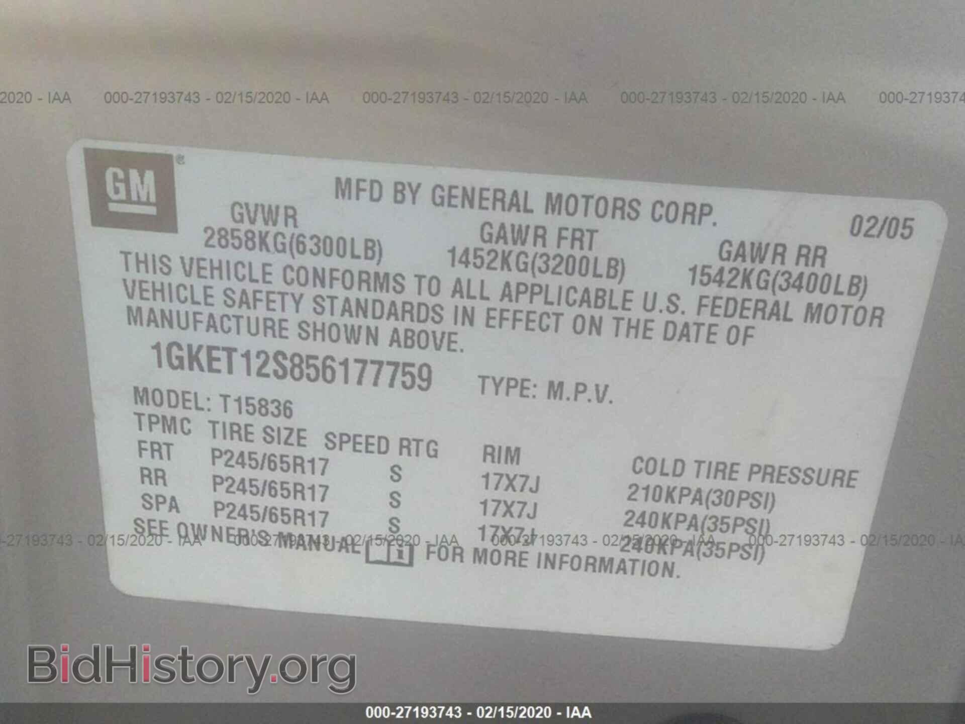 2005 GMC ENVOY - VIN: 1GKET12S856177759 - Фото 9