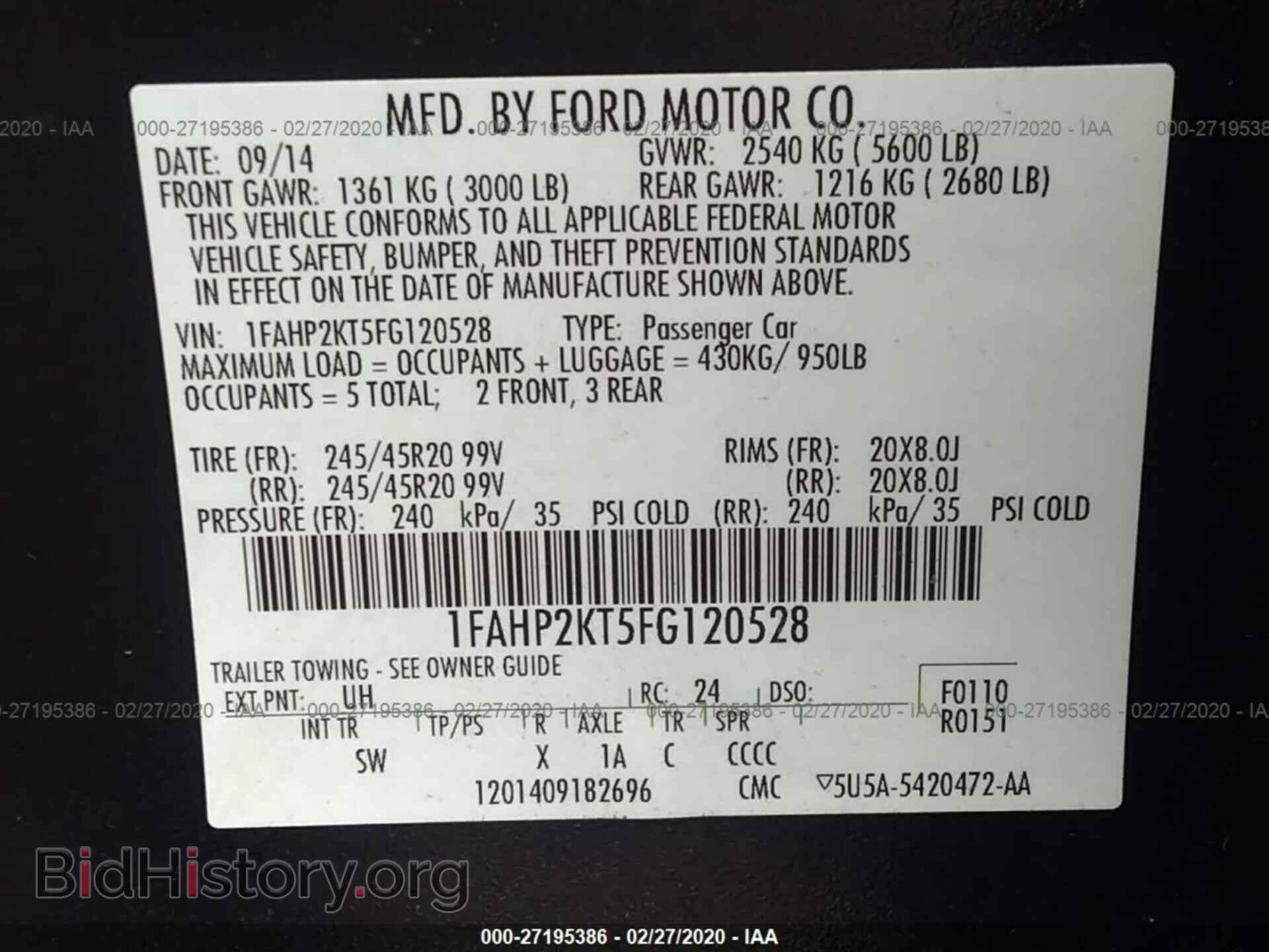 2015 FORD TAURUS - VIN: 1FAHP2KT5FG120528 - Фото 9