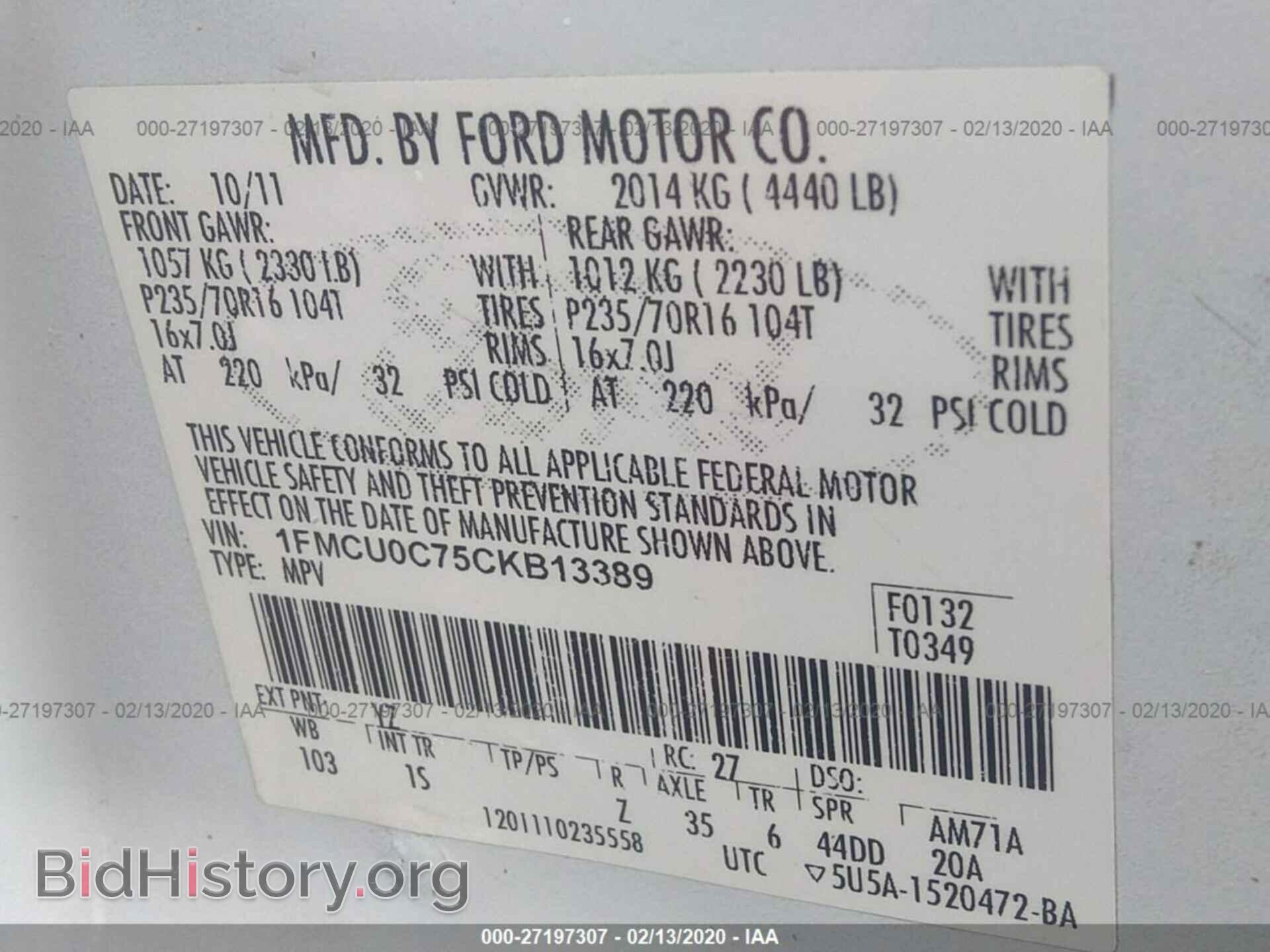 2012 FORD ESCAPE - VIN: 1FMCU0C75CKB13389 - Photo 9