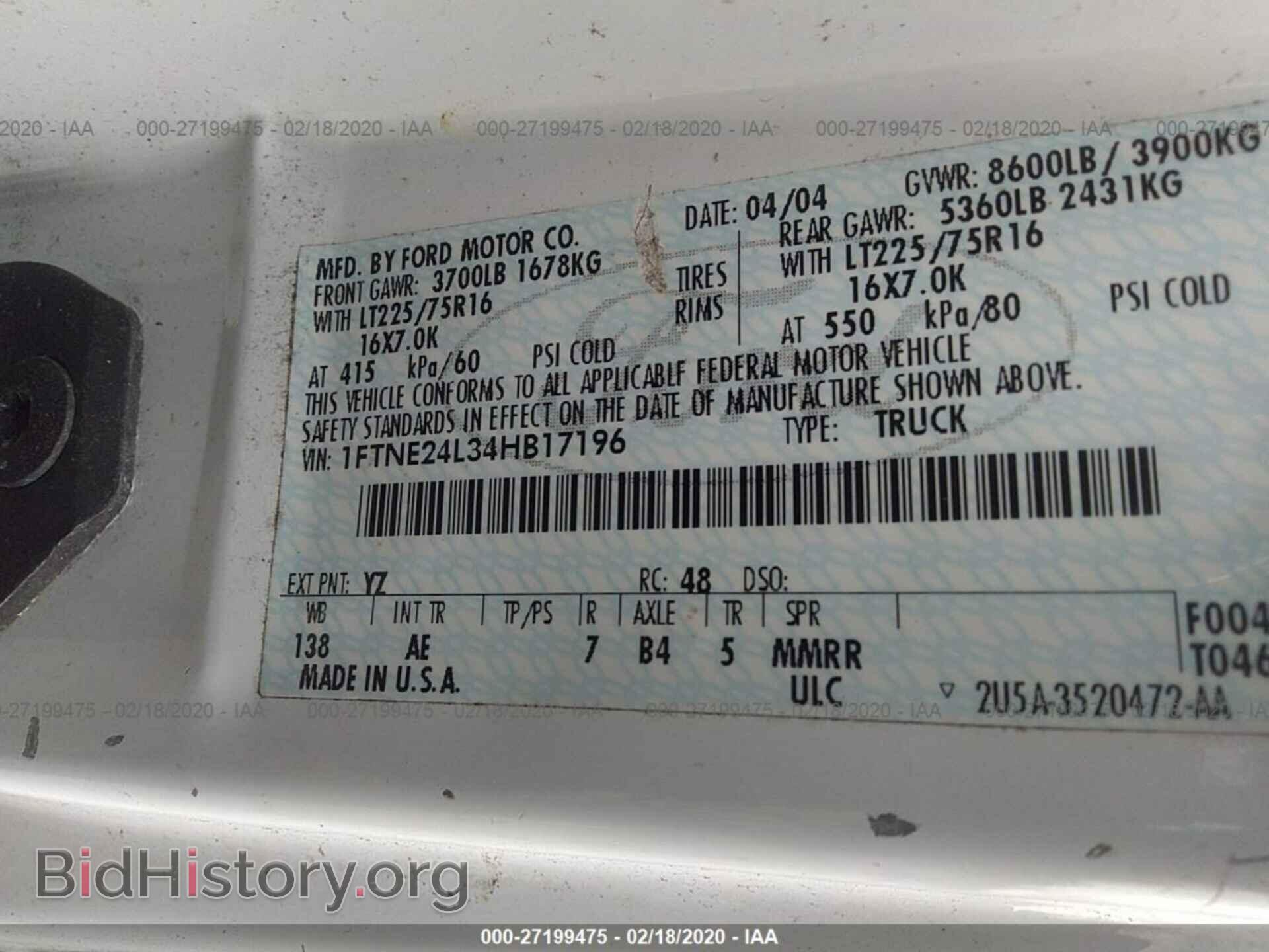 2004 FORD ECONOLINE - VIN: 1FTNE24L34HB17196 - Фото 9