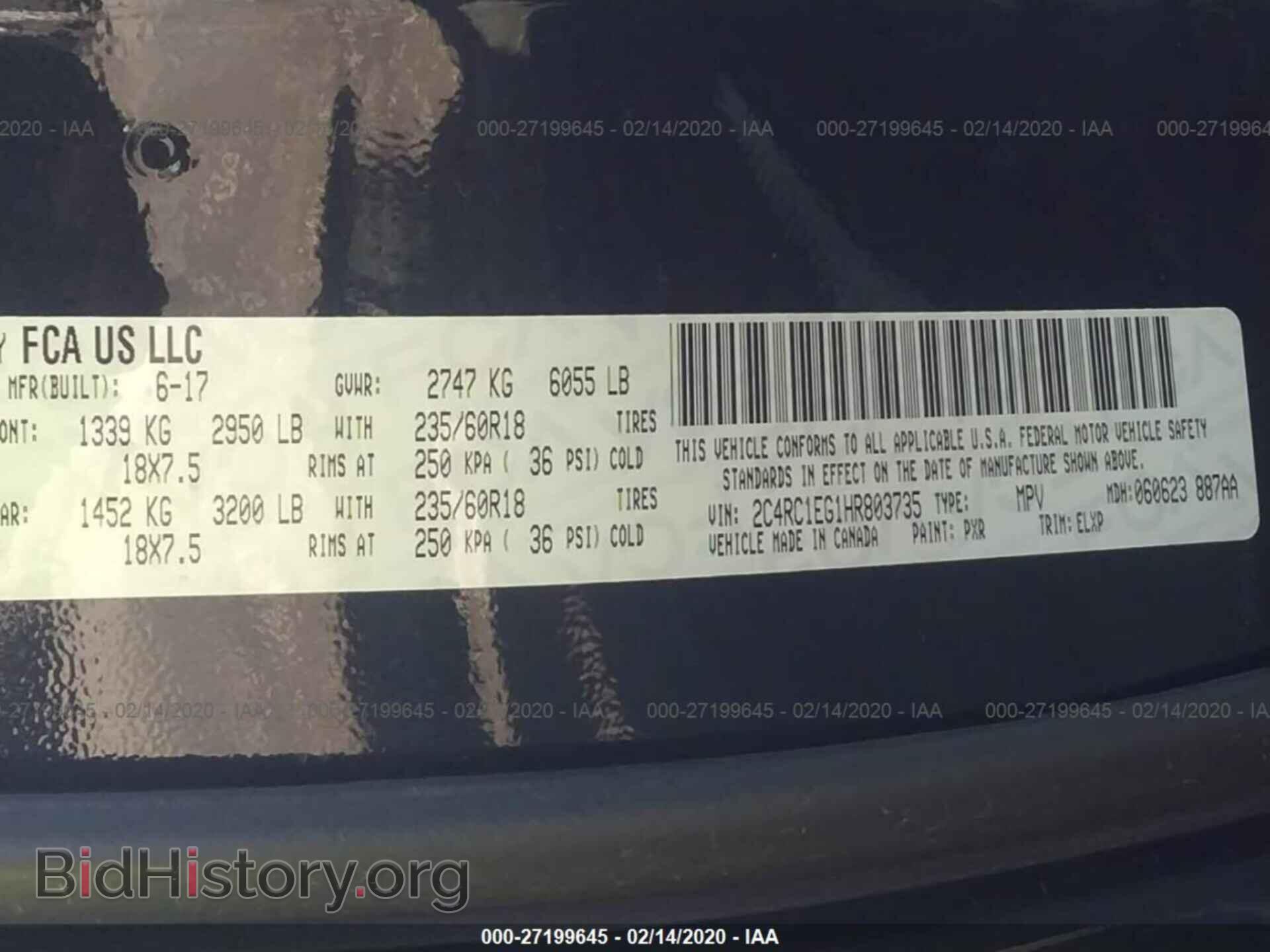 2017 CHRYSLER PACIFICA - VIN: 2C4RC1EG1HR803735 - Photo 9