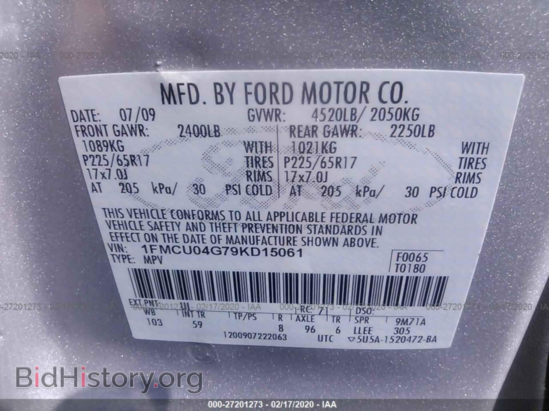 2009 FORD ESCAPE - VIN: 1FMCU04G79KD15061 - Фото 9
