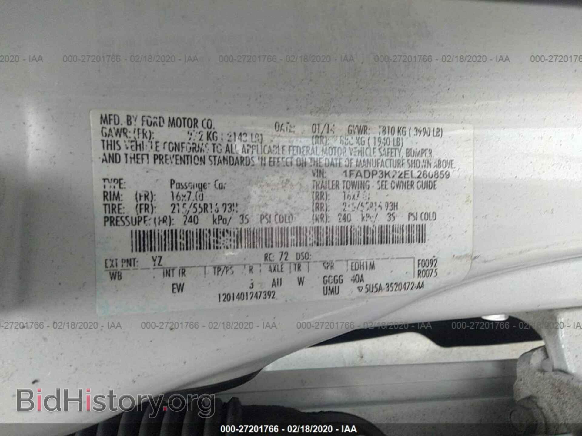 2014 FORD FOCUS - VIN: 1FADP3K22EL260859 - Фото 9