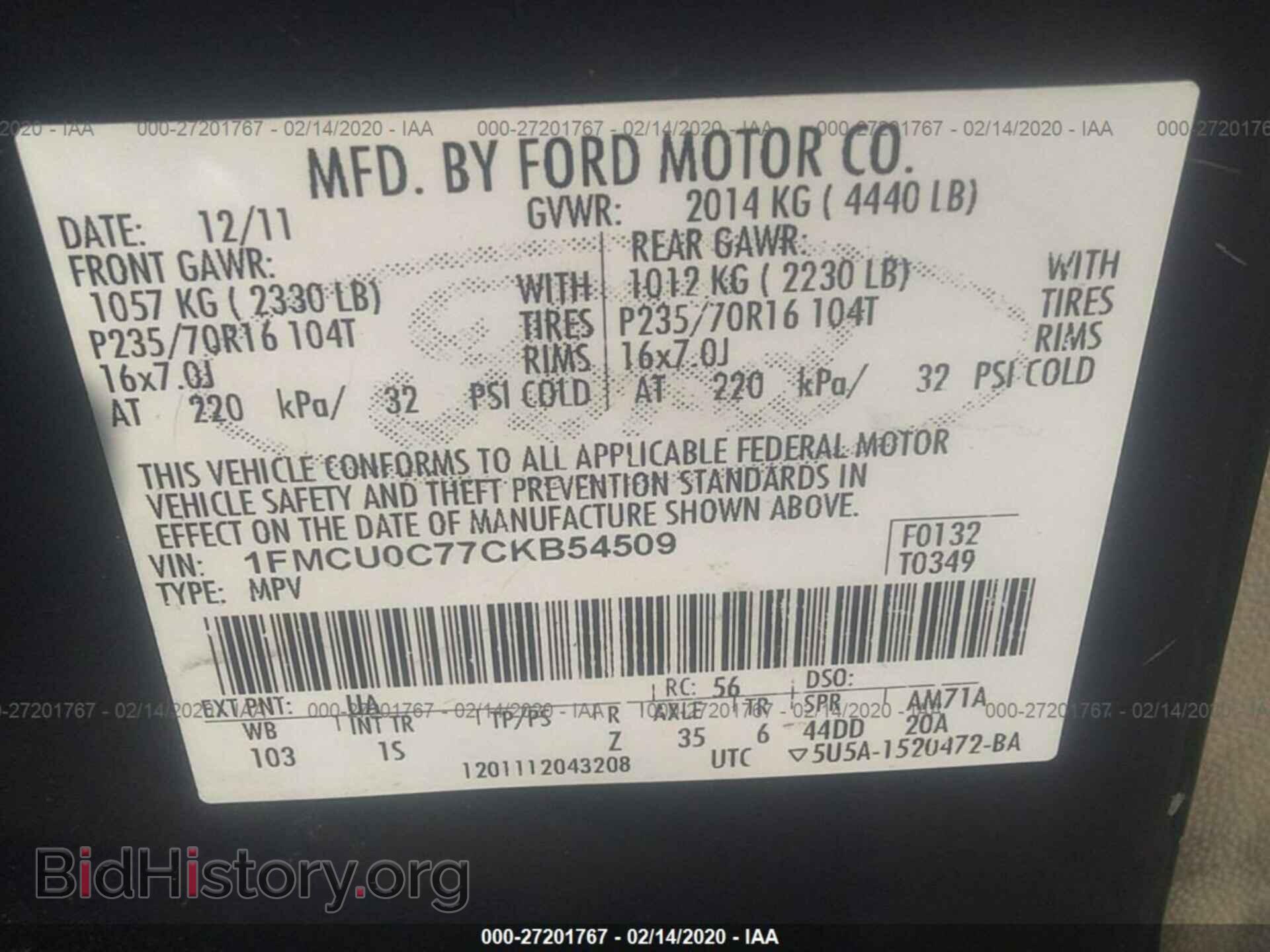 2012 FORD ESCAPE - VIN: 1FMCU0C77CKB54509 - Фото 9