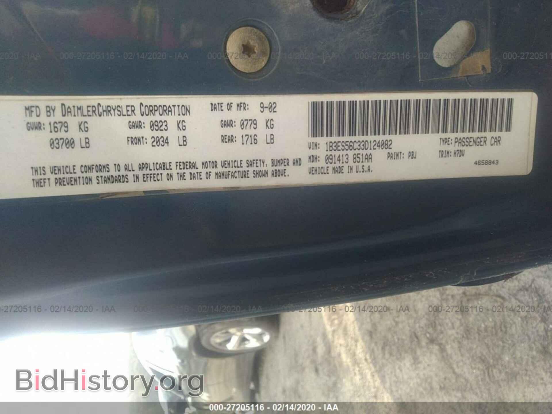 2003 DODGE NEON - VIN: 1B3ES56C33D124082 - Фото 9