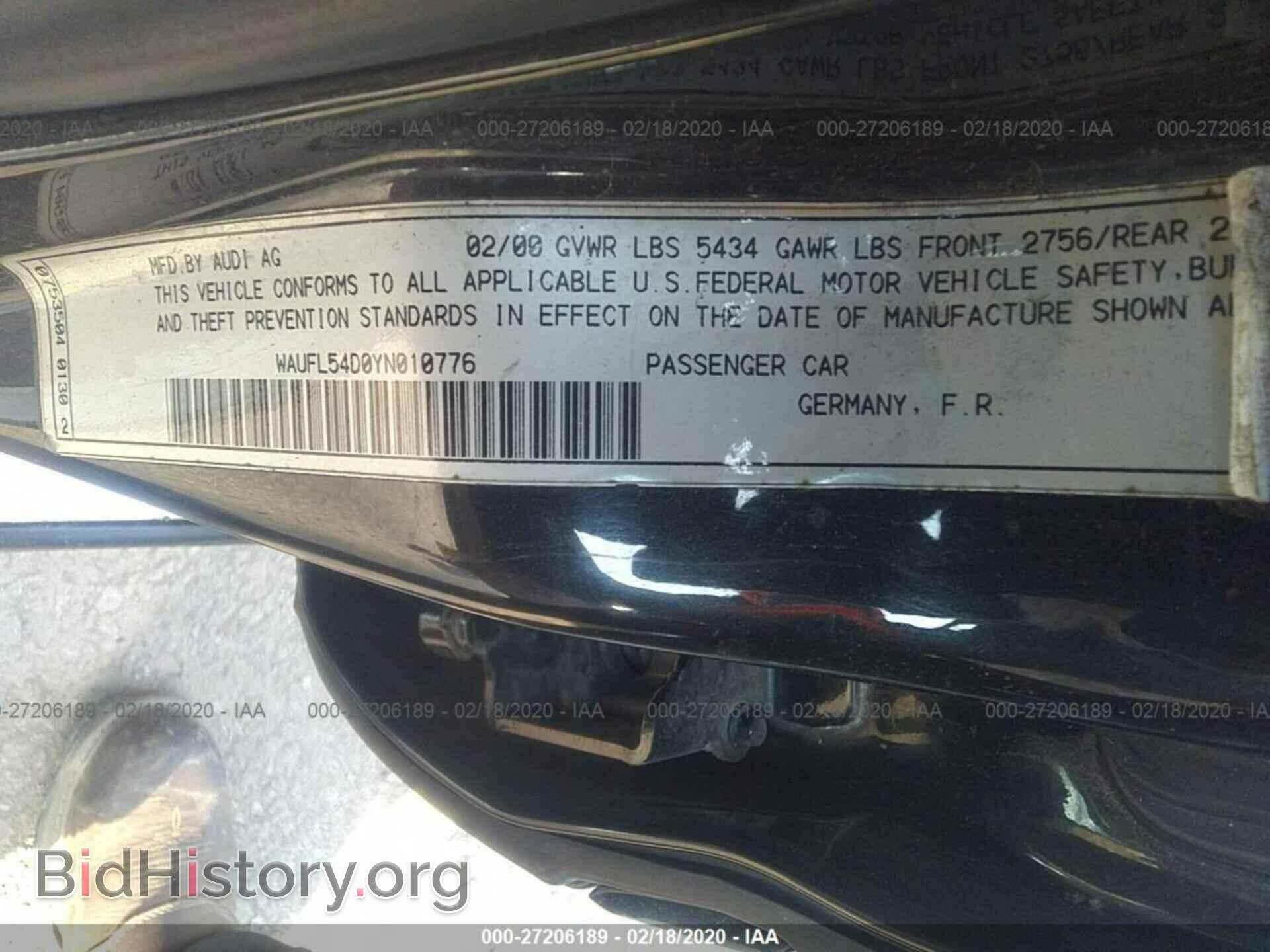 2000 AUDI A8 - VIN: WAUFL54D0YN010776 - Фото 9