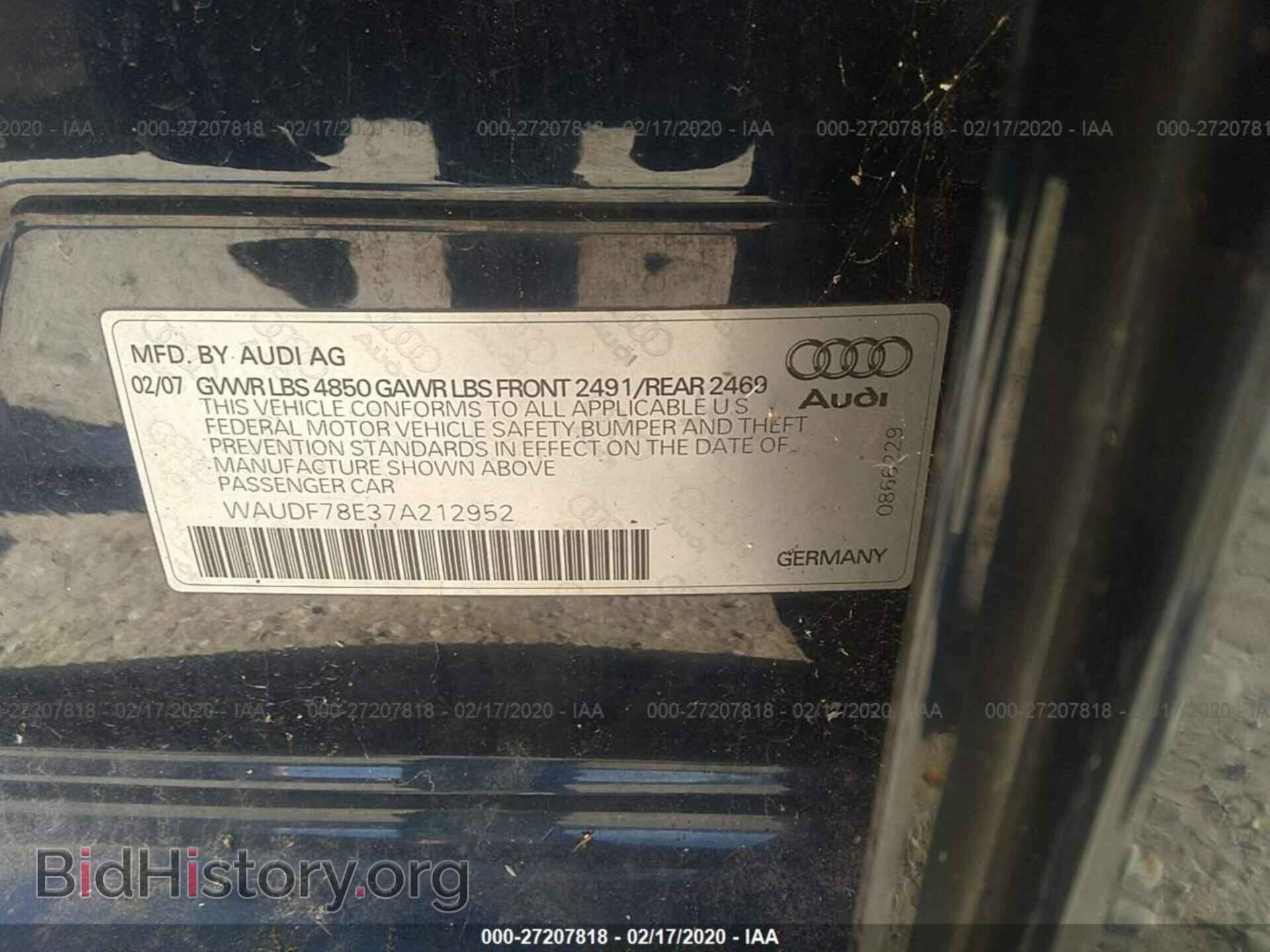 2007 AUDI A4 - VIN: WAUDF78E37A212952 - Фото 9
