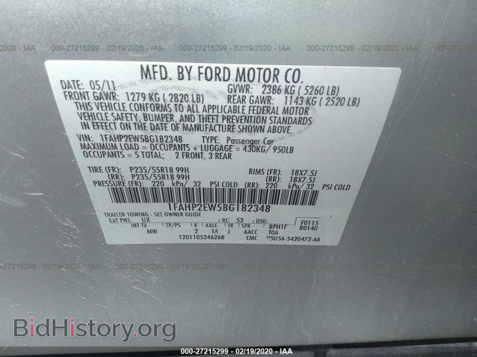 2011 FORD TAURUS - VIN: 1FAHP2EW5BG182348 - Фото 9
