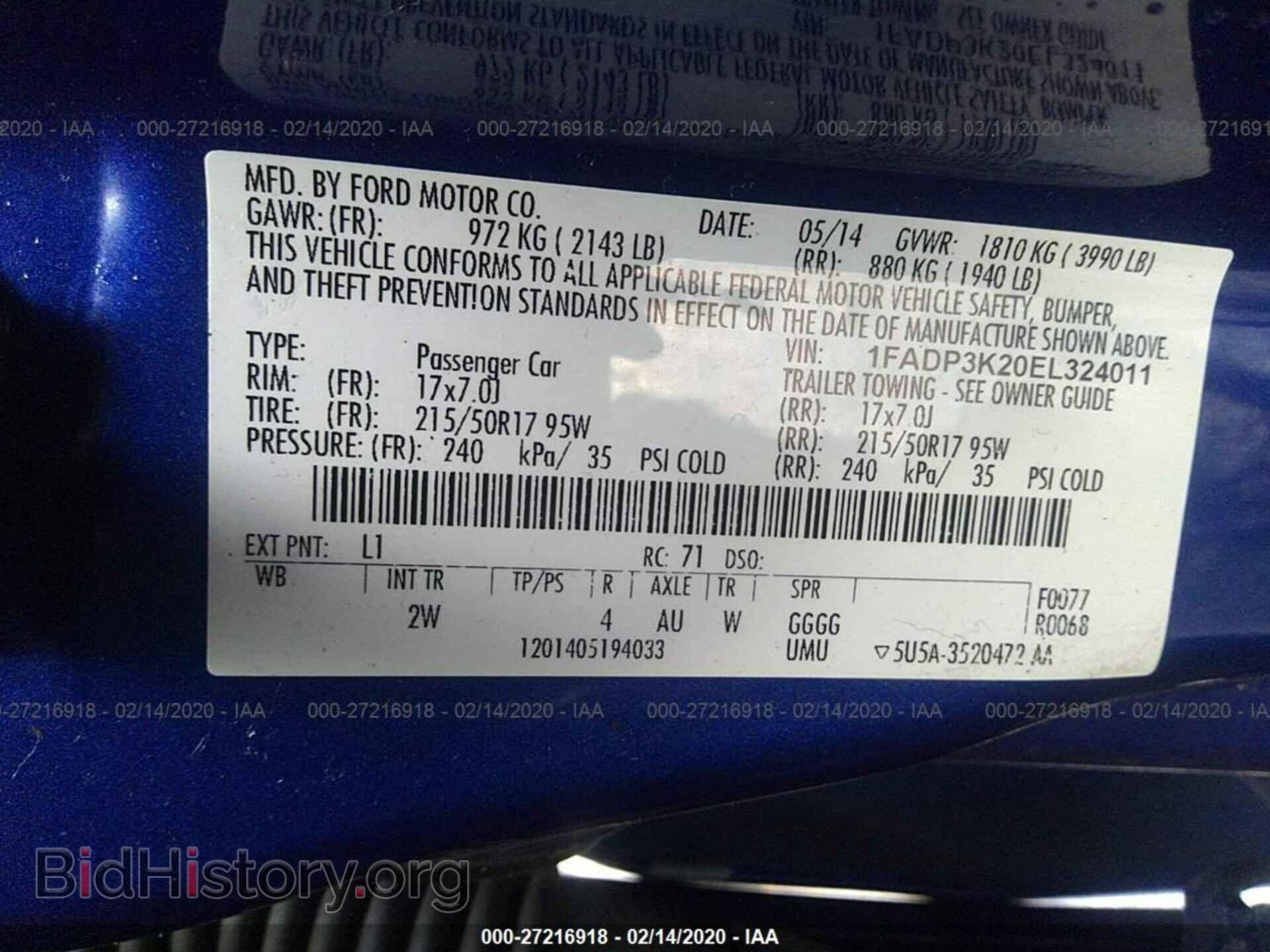 2014 FORD FOCUS - VIN: 1FADP3K20EL324011 - Фото 9