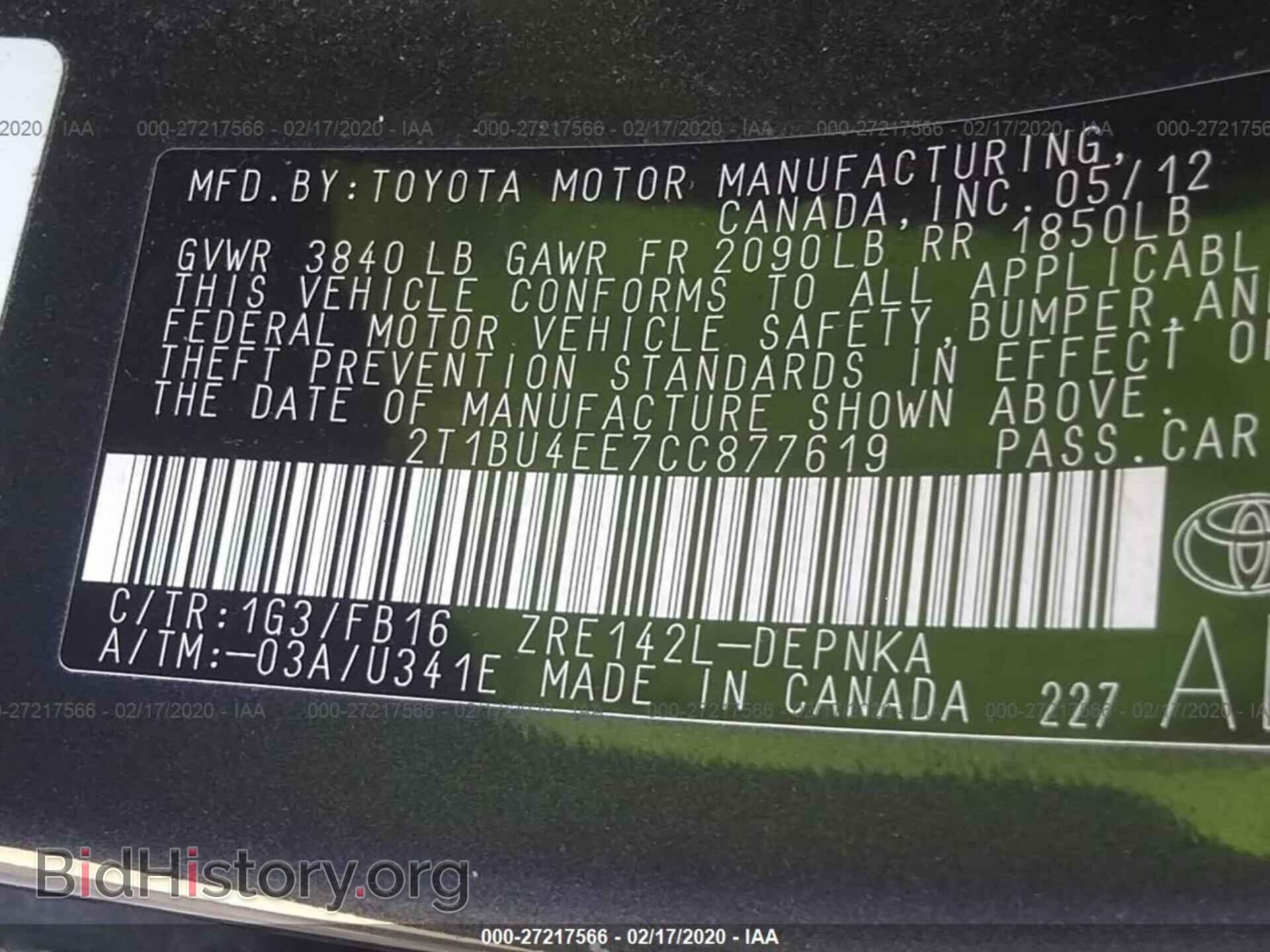 2012 TOYOTA COROLLA - VIN: 2T1BU4EE7CC877619 - Фото 9