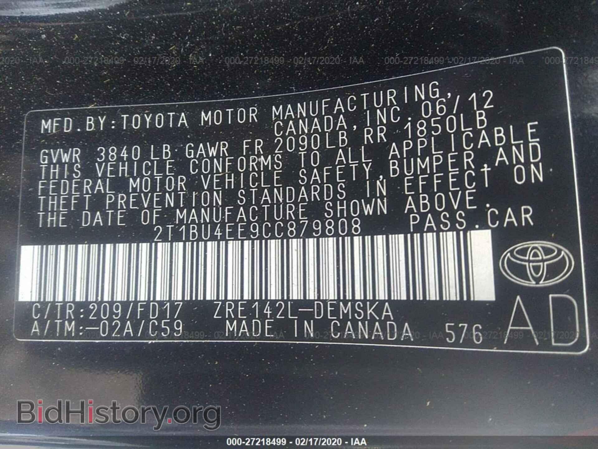 2012 TOYOTA COROLLA - VIN: 2T1BU4EE9CC879808 - Фото 9