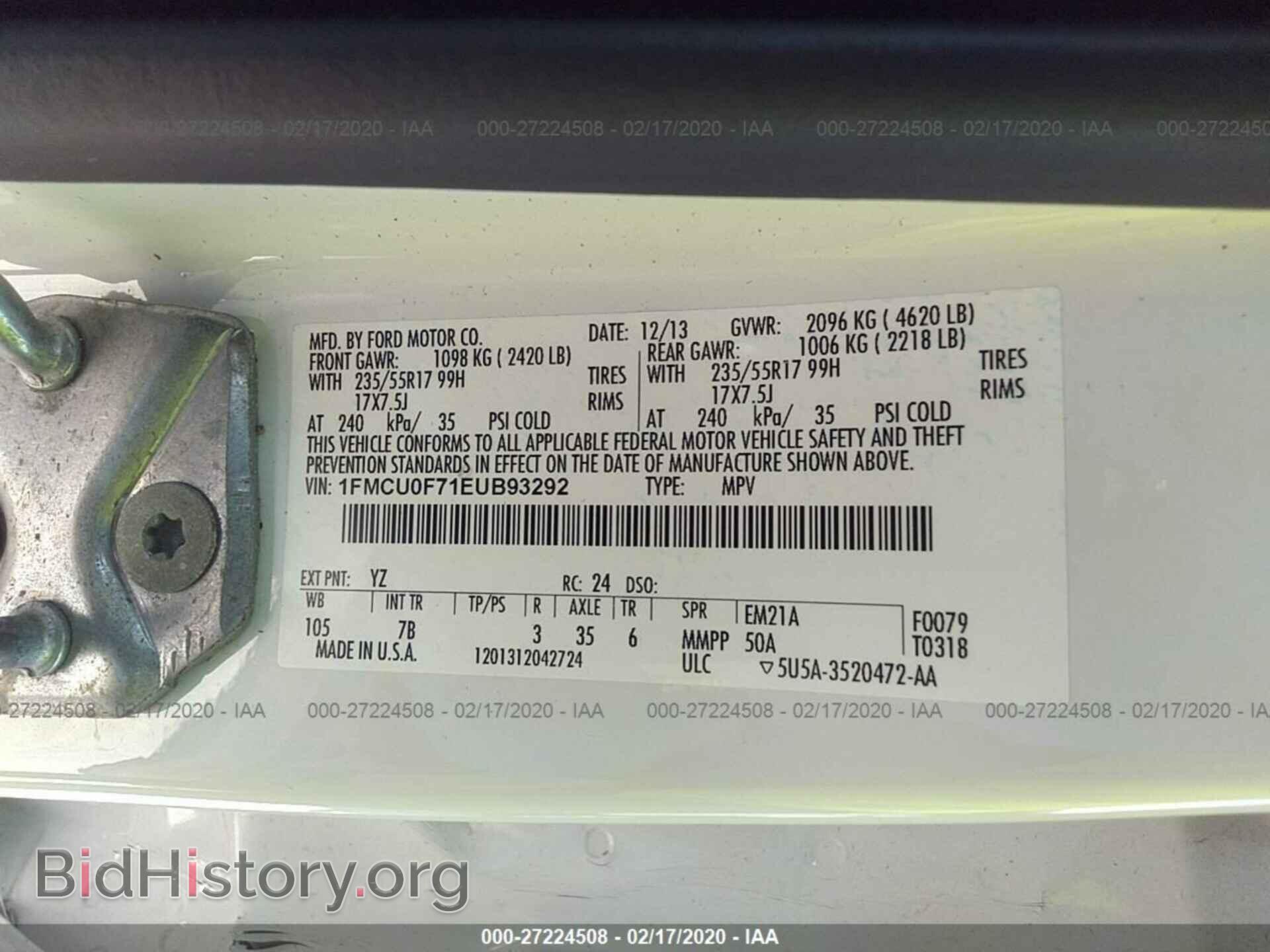 2014 FORD ESCAPE - VIN: 1FMCU0F71EUB93292 - Фото 9