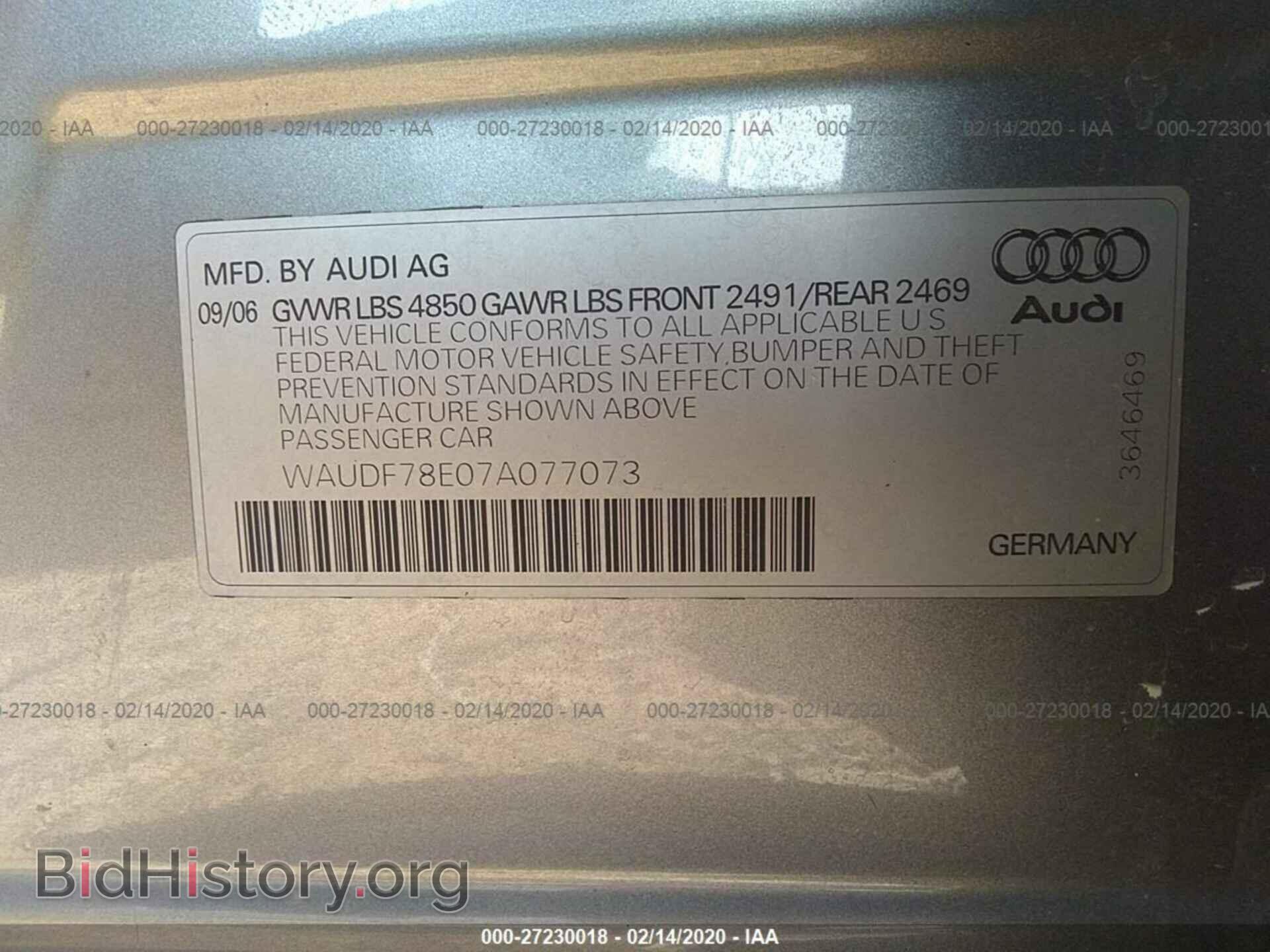 2007 AUDI A4 - VIN: WAUDF78E07A077073 - Фото 9