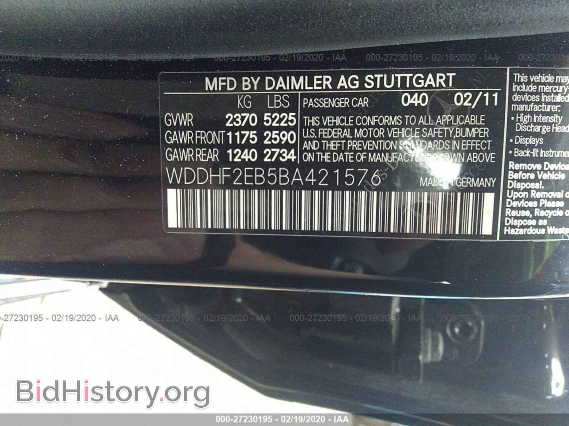 2011 MERCEDES-BENZ E - VIN: WDDHF2EB5BA421576 - Фото 9