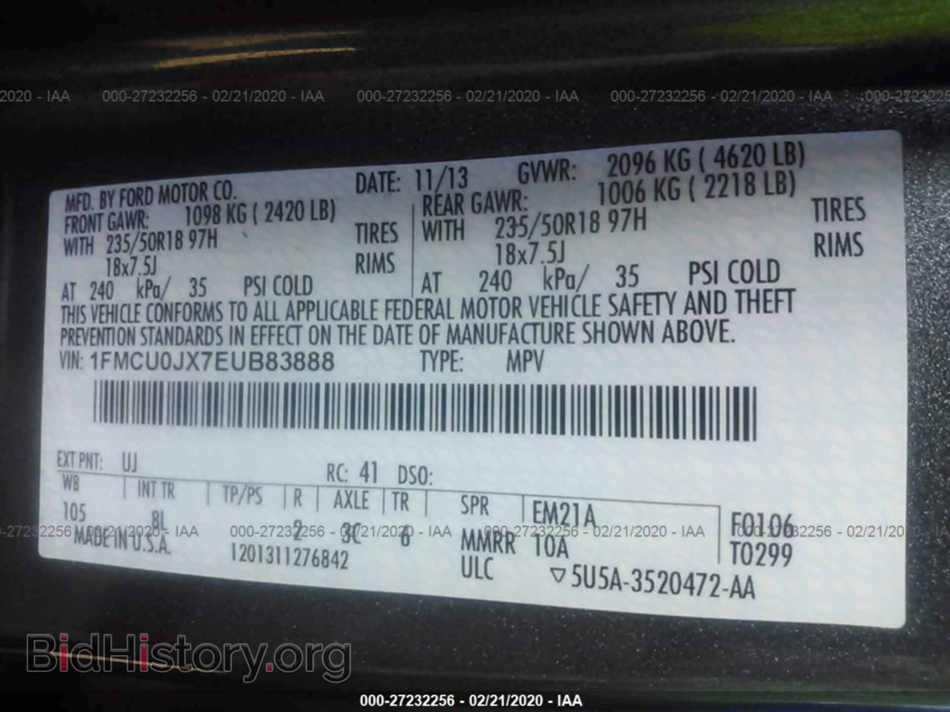 2014 FORD ESCAPE - VIN: 1FMCU0JX7EUB83888 - Фото 9