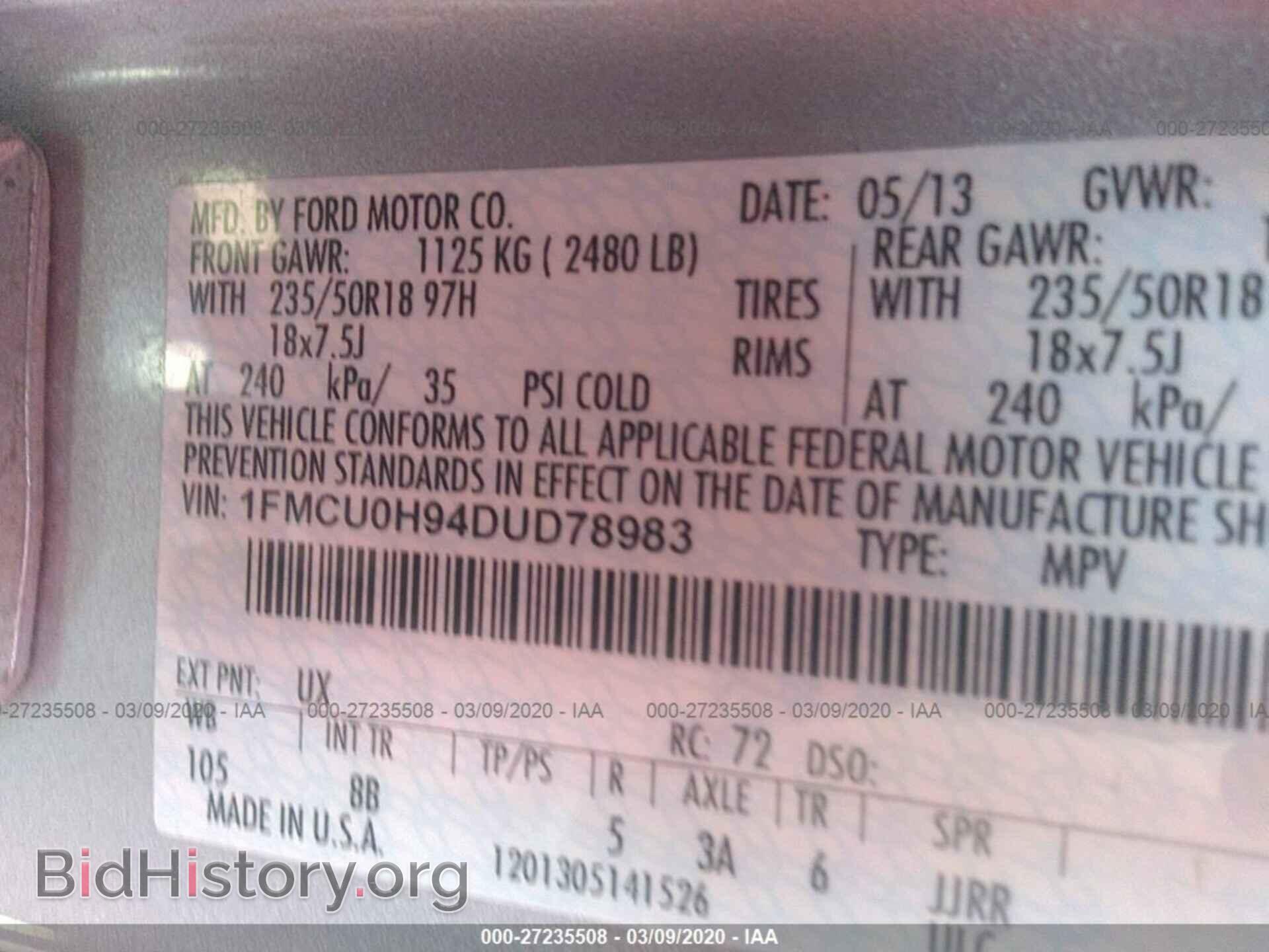 2013 FORD ESCAPE - VIN: 1FMCU0H94DUD78983 - Фото 9