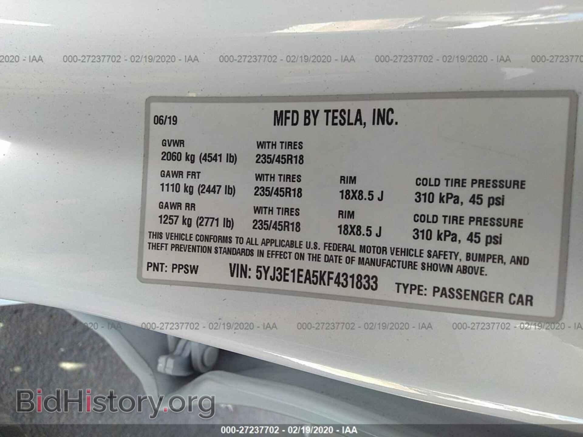 2019 TESLA MODEL 3 - VIN: 5YJ3E1EA5KF431833 - Photo 9