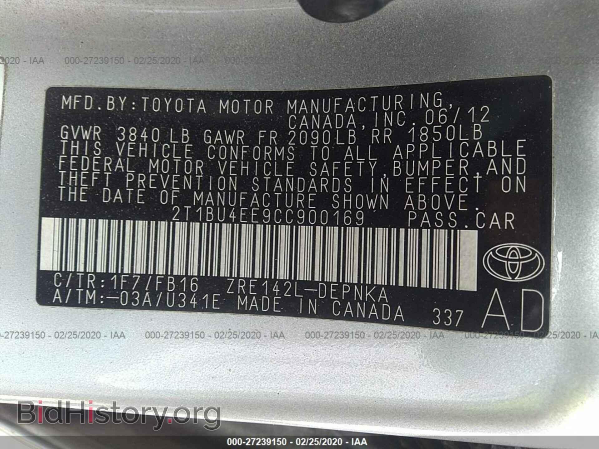 2012 TOYOTA COROLLA - VIN: 2T1BU4EE9CC900169 - Фото 9