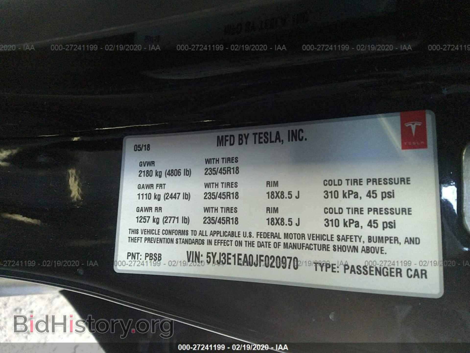 2018 TESLA MODEL 3 - VIN: 5YJ3E1EA0JF020970 - Фото 9