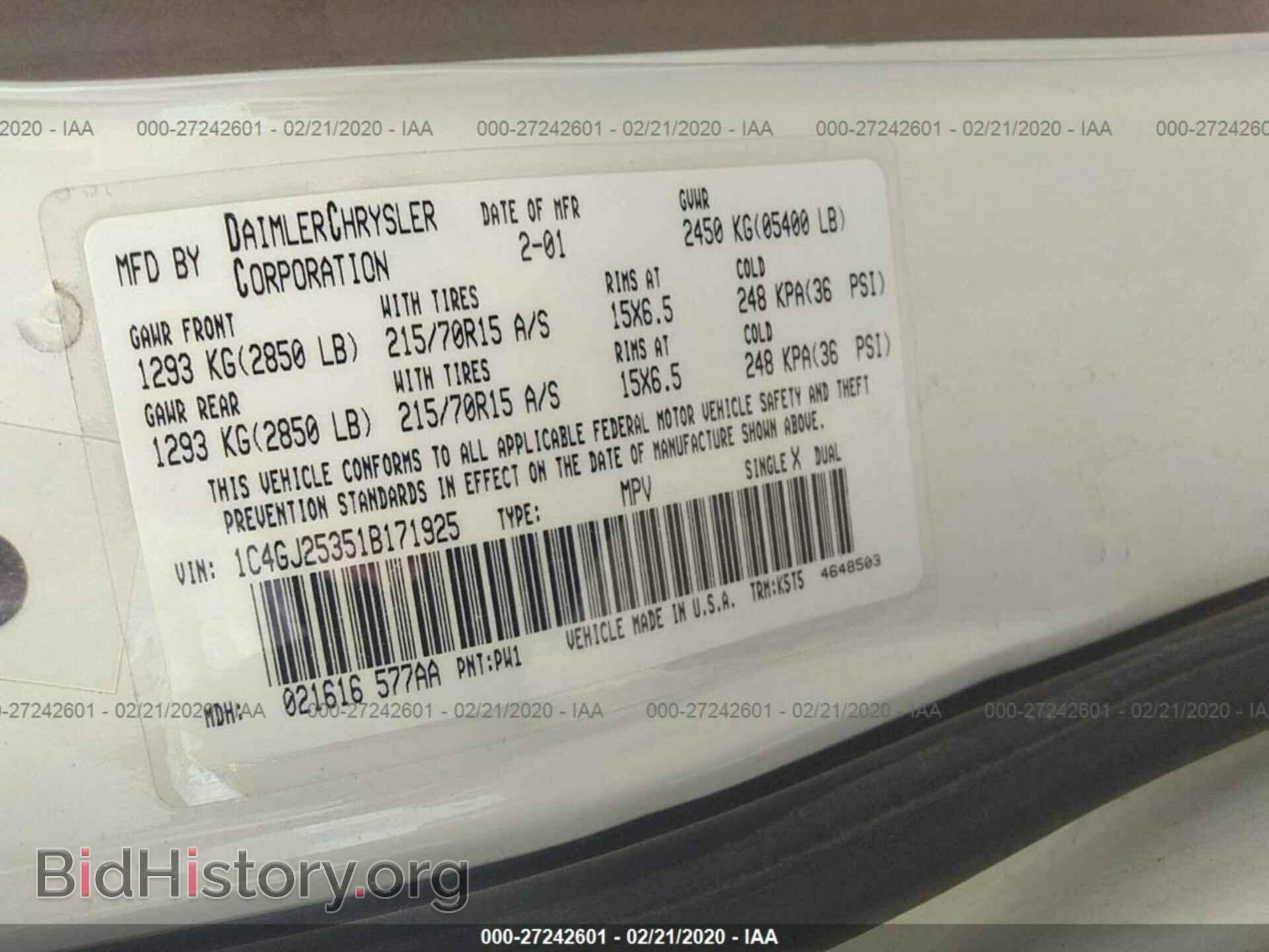 2001 CHRYSLER VOYAGER - VIN: 1C4GJ25351B171925 - Фото 9