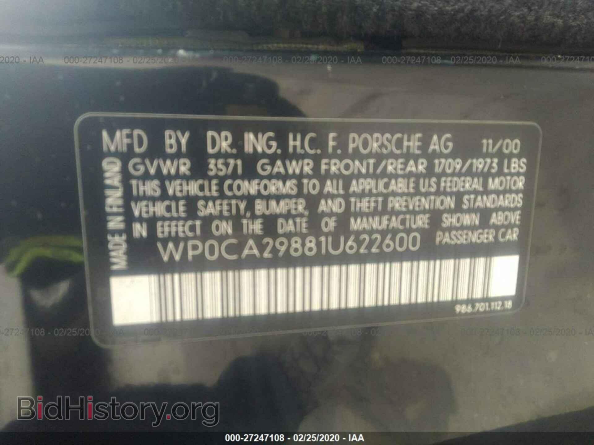 2001 PORSCHE BOXSTER - VIN: WP0CA29881U622600 - Фото 9